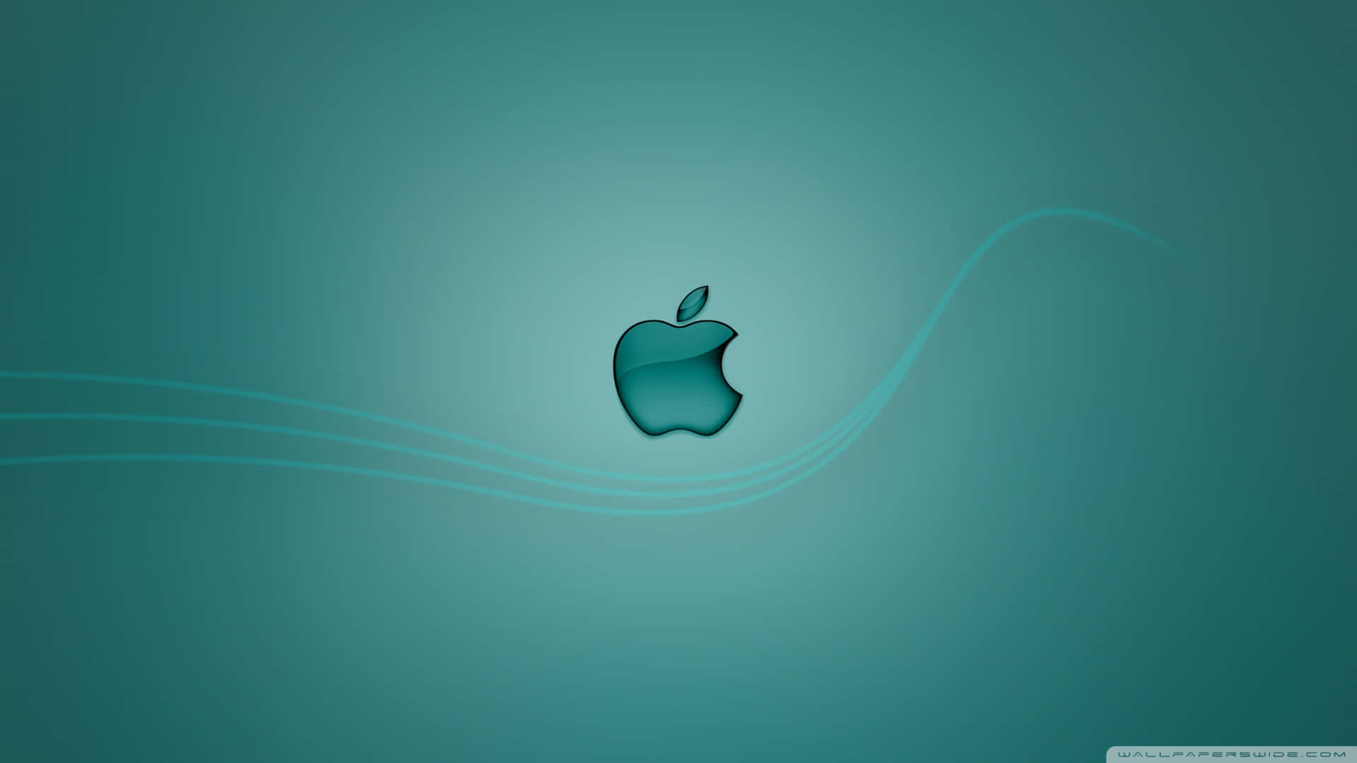 帶有曲線的青色Apple標誌，漸變背景