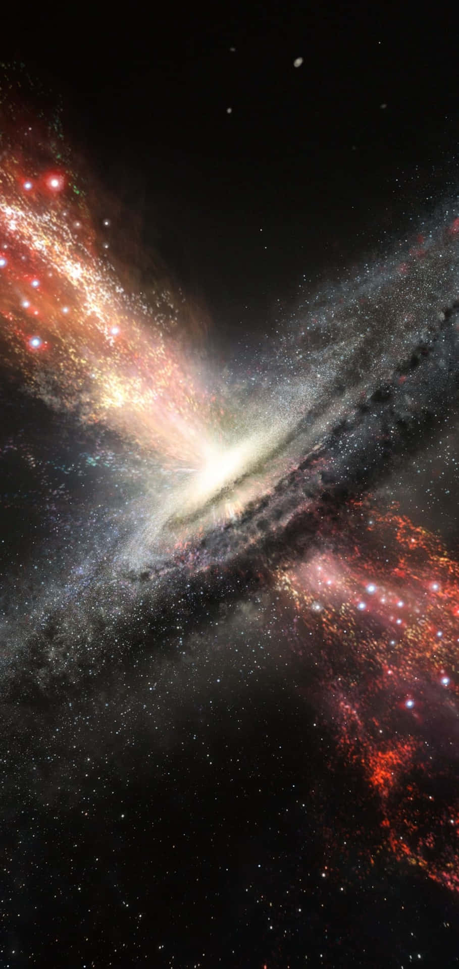 一個充滿活力的螺旋星系，在深空中擁有發光的星雲和無數的星星。