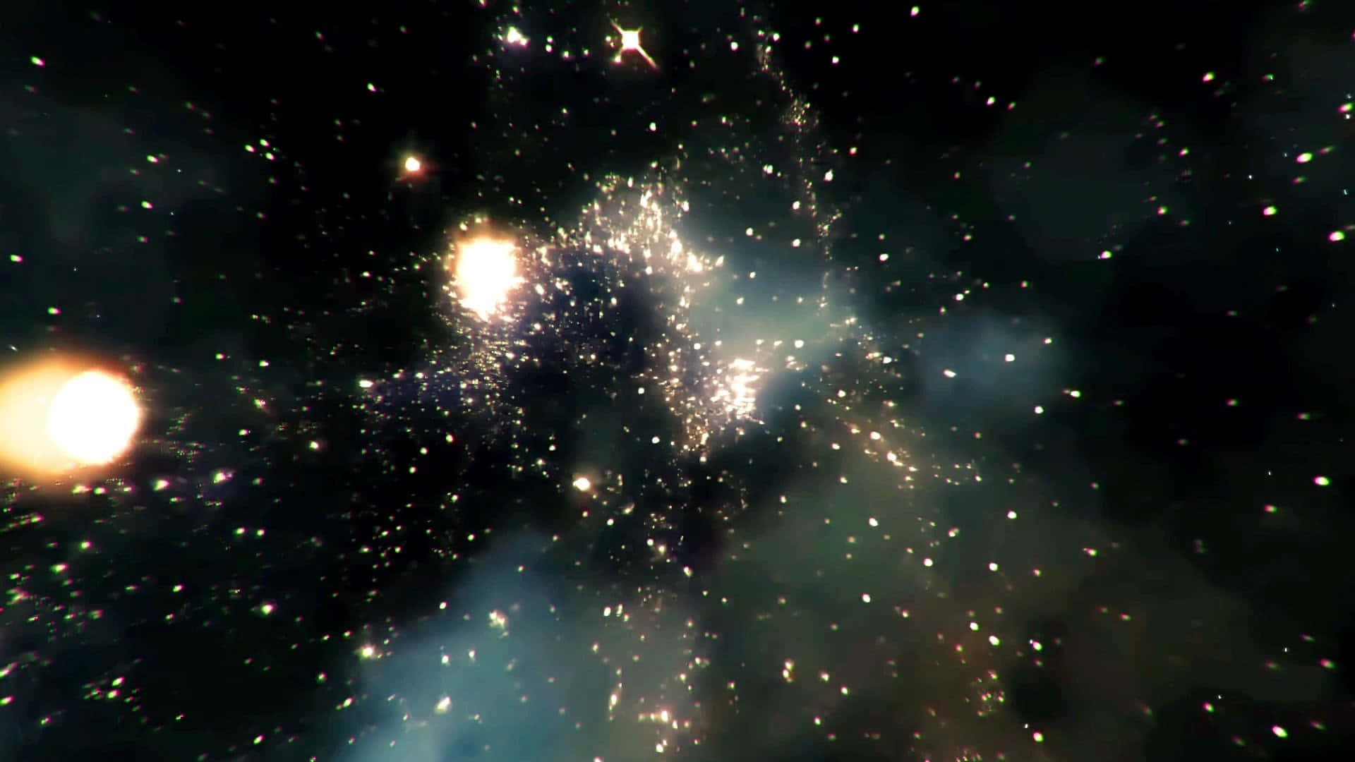 一個充滿活力的星雲，在深空中擁有發光的氣體和明亮的星星。