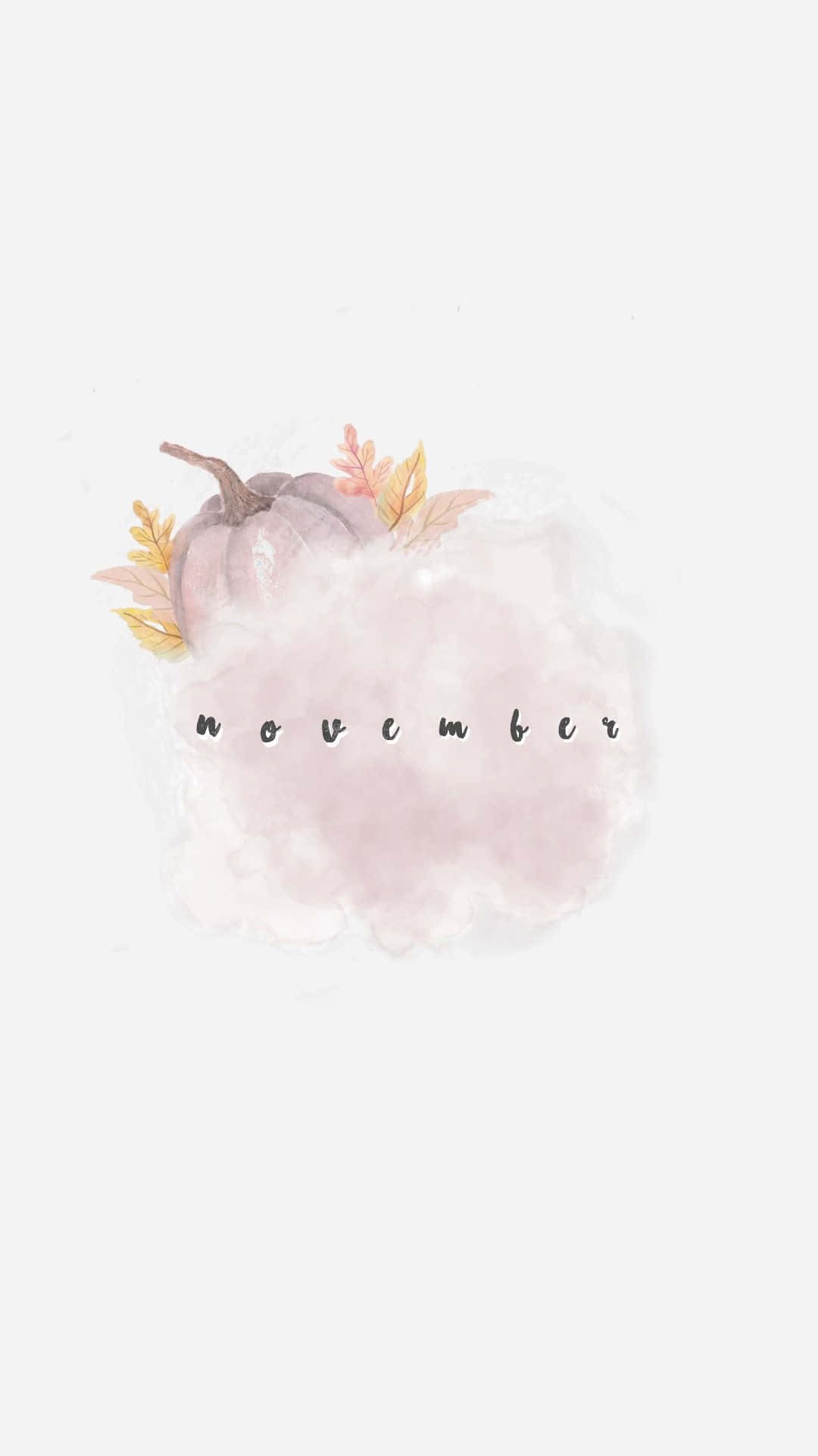 粉紅色水彩南瓜，配有葉子和「november」字樣