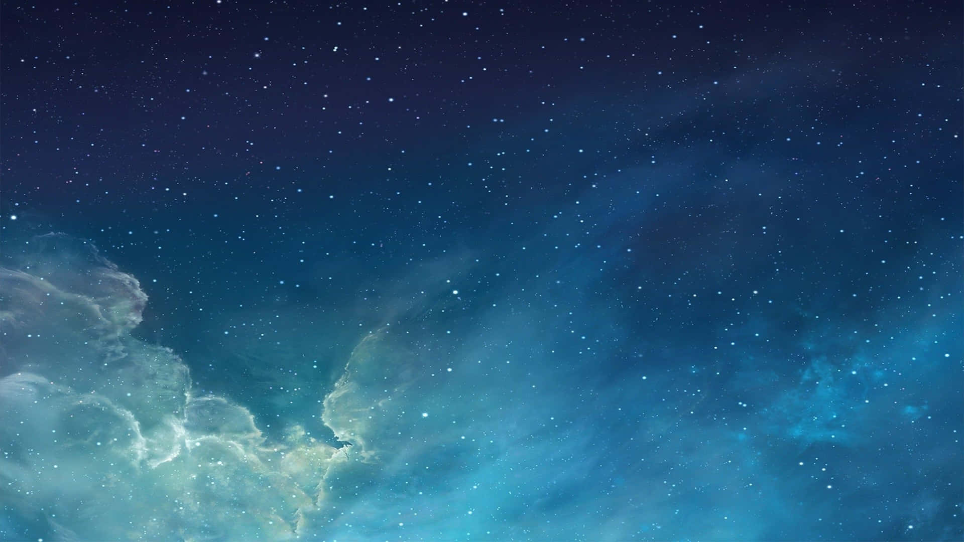 星空，有發光的藍色星雲雲團和散落的星星。