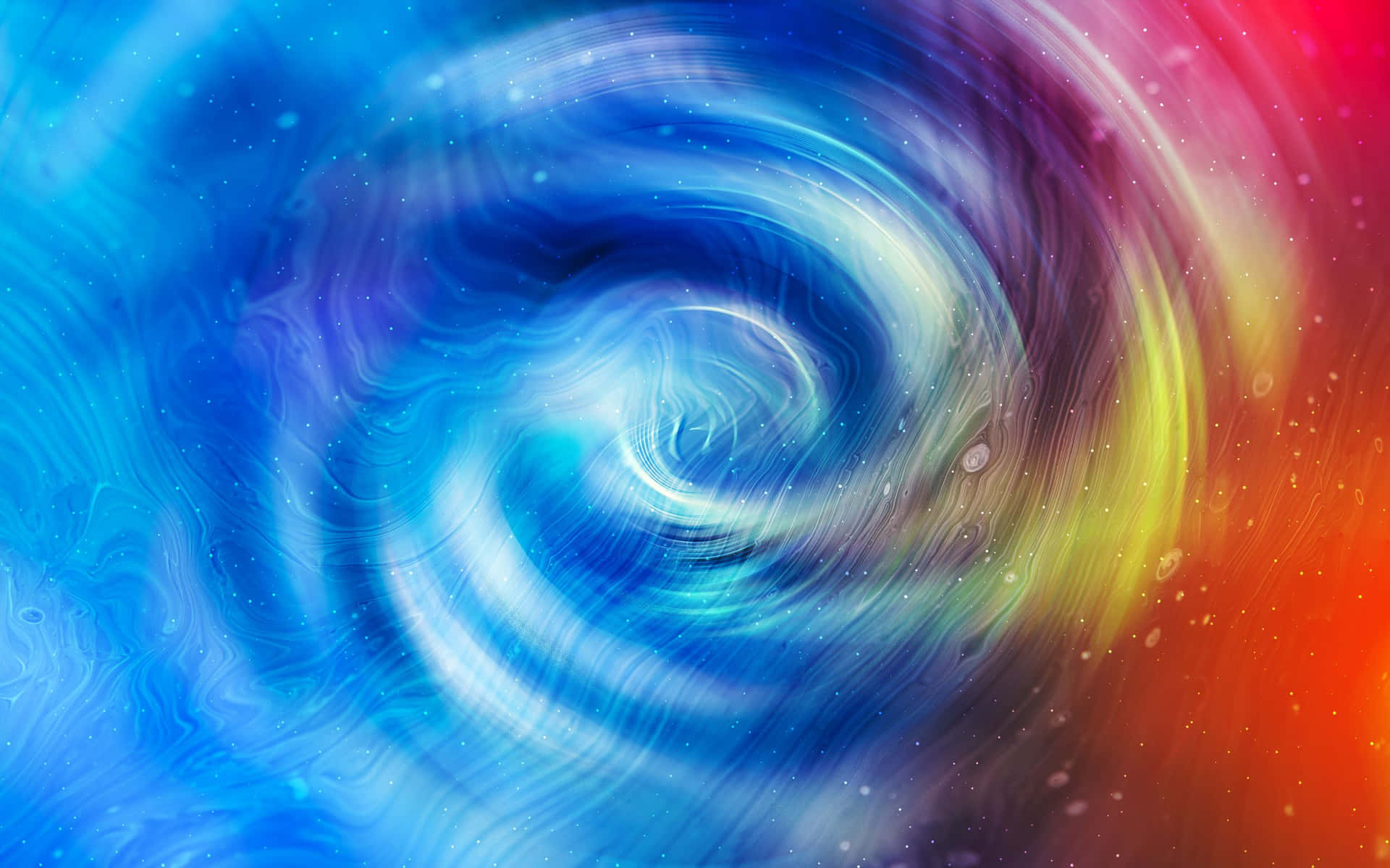 充滿活力的宇宙漩渦，帶有藍色和橙色色調及發光粒子。