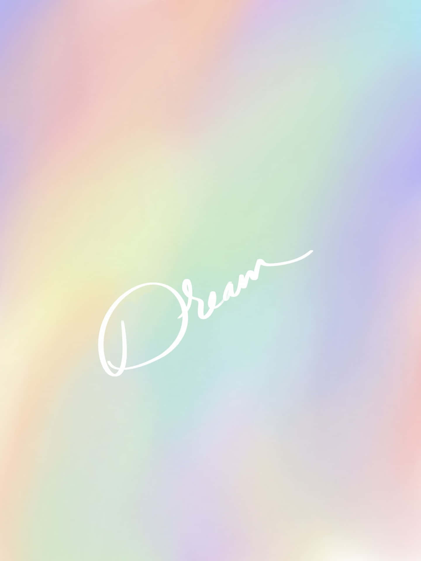 粉彩彩虹漸變，帶有優雅白色草書字體 'Dream'。