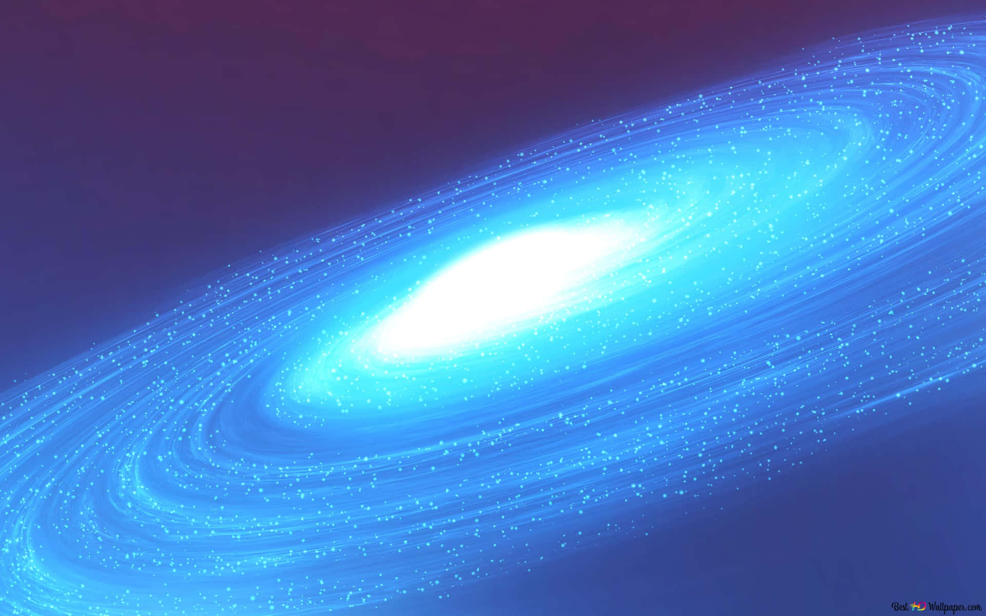 欣賞宇宙涼藍星系的絢麗色彩 壁紙 — 一個發光的藍色螺旋星系在深紫色宇宙背景下旋轉，閃爍著星星。