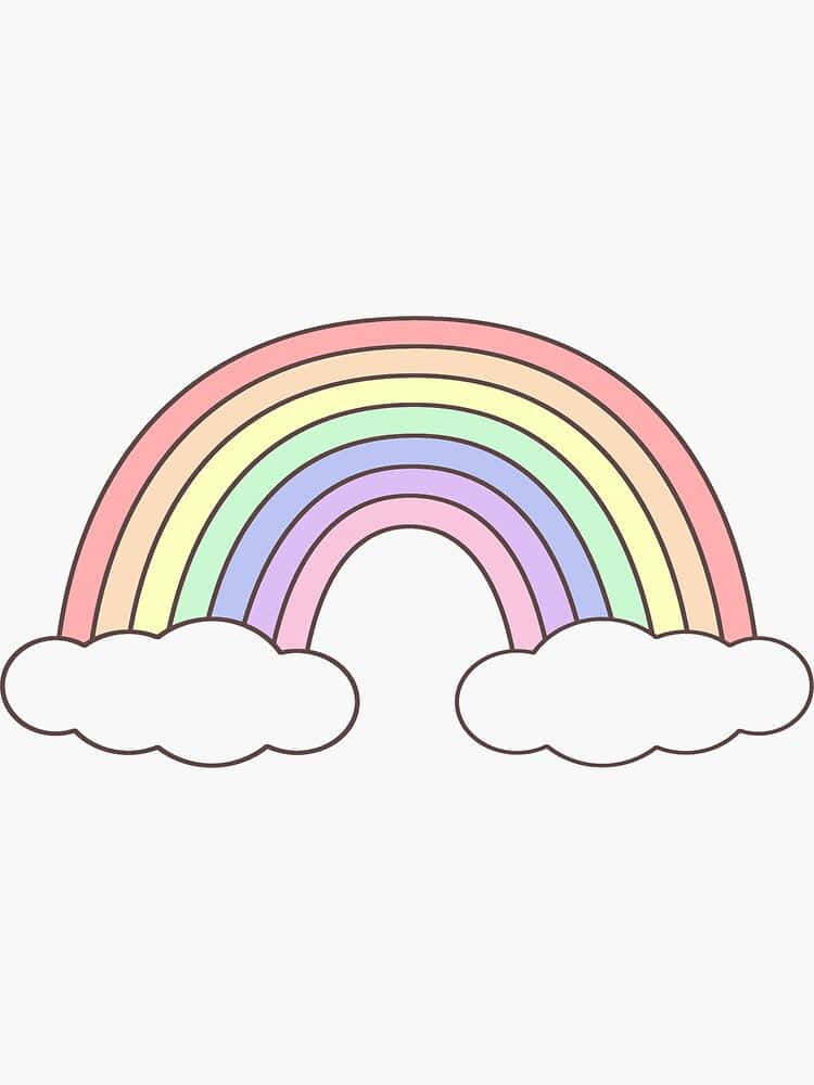 一條快樂的粉彩彩虹在兩朵雲之間拱起。