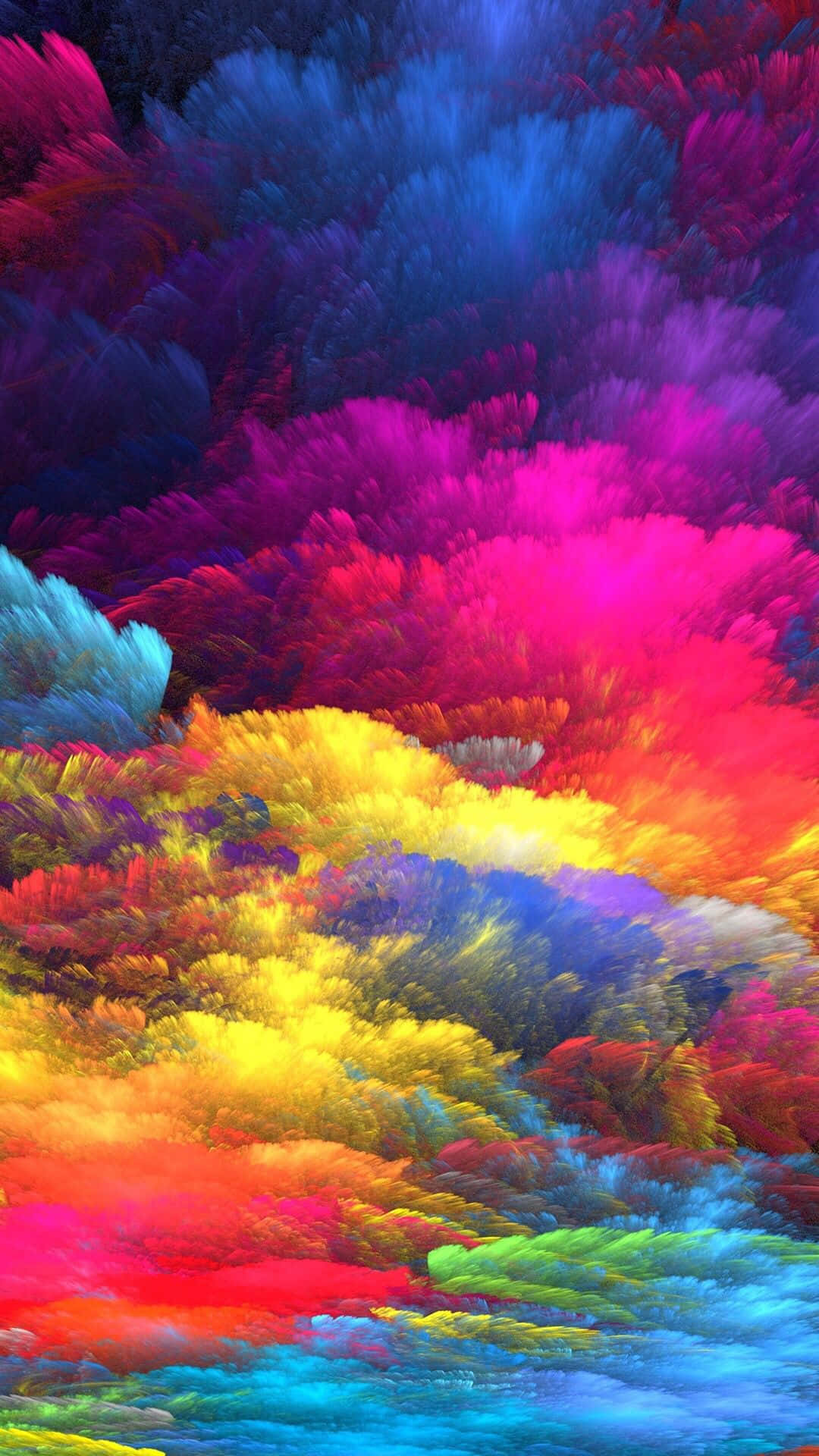 欣賞生命的多彩風景 壁紙 — 充滿活力的霓虹色彩抽象雲朵在洋紅、黃、藍和紅的動態爆炸中旋轉。