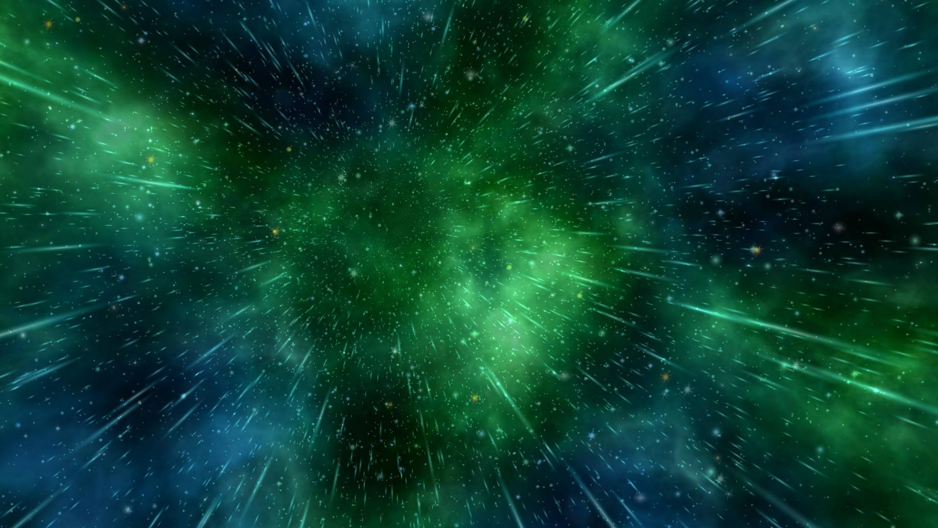 深空中帶有流星的充滿活力的綠色星雲