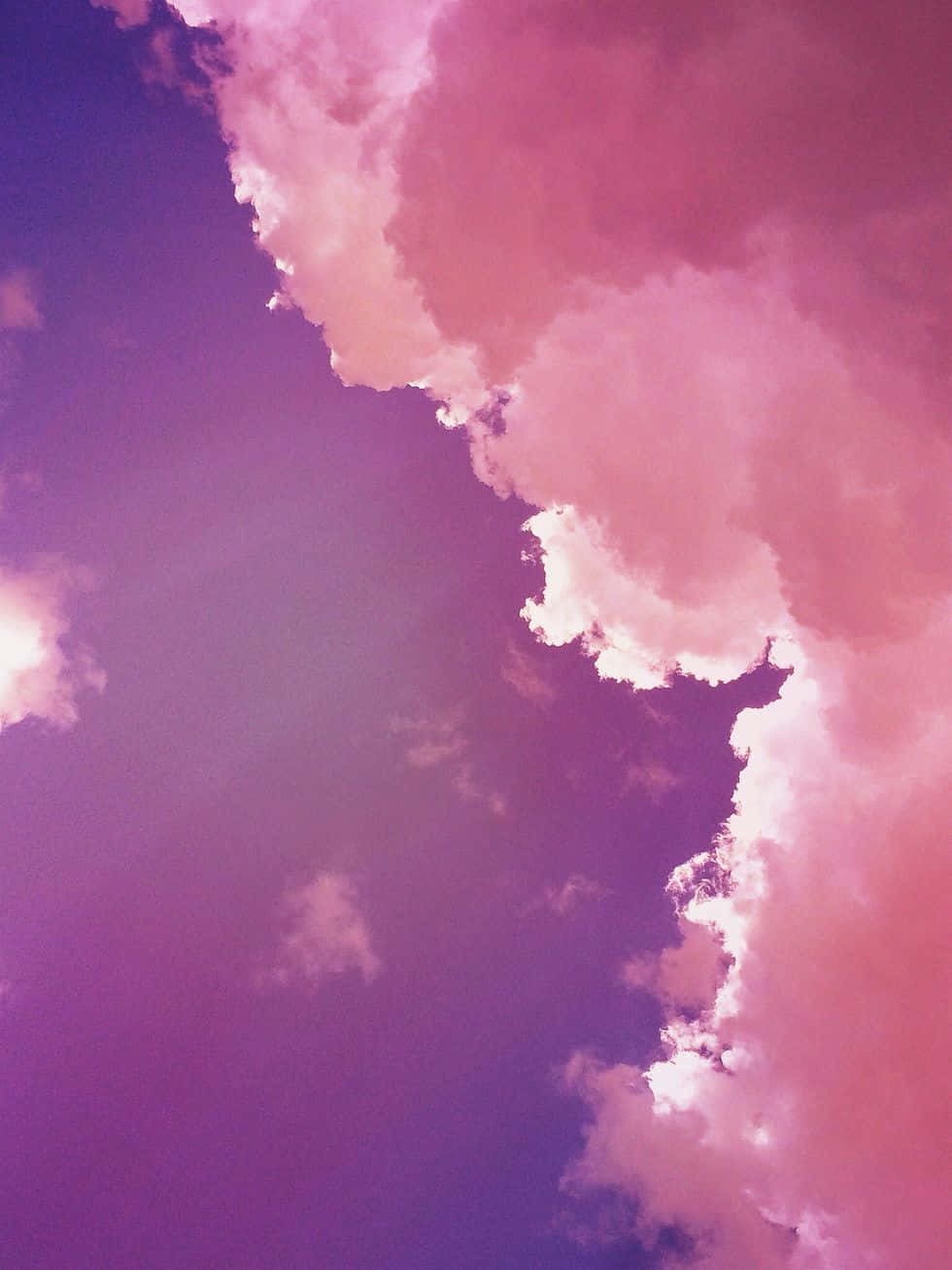 粉紅色和紫色雲朵在暮色天空中柔和發光。