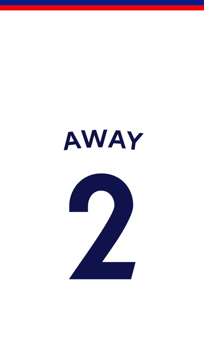 欣賞美景 壁紙 — 簡約運動球衣背面，海軍藍色 'AWAY' 和數字 '2' 在白色背景上，頂部有紅色和藍色條紋。