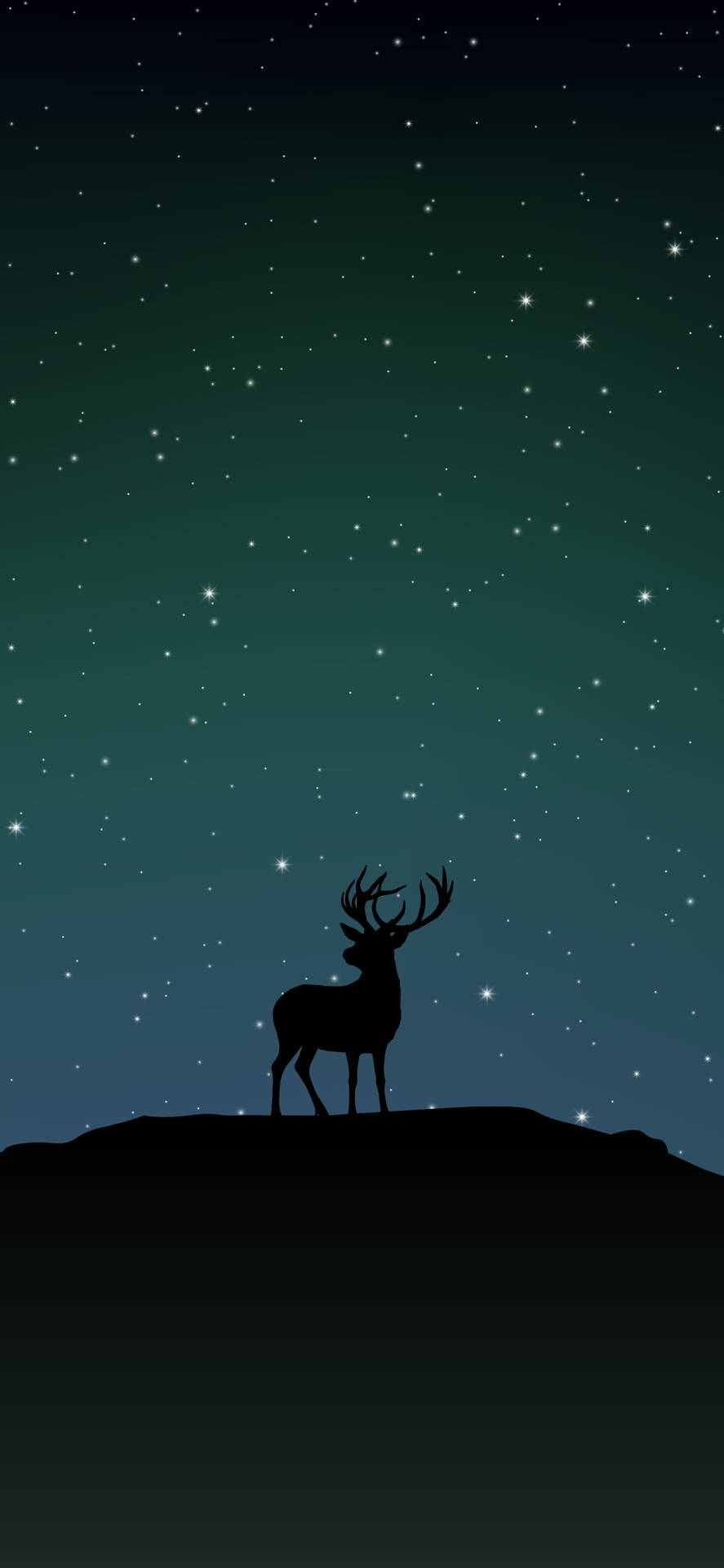 星空下，山丘上的鹿剪影。