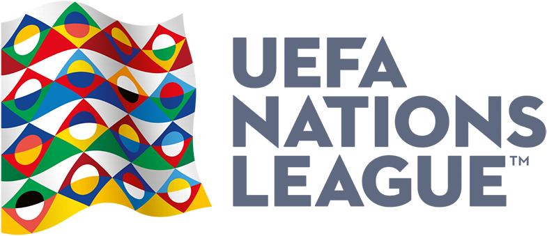 歐洲足球協會聯賽標誌 壁紙 — UEFA Nations League 標誌，帶有彩色幾何旗幟設計，黑色背景。