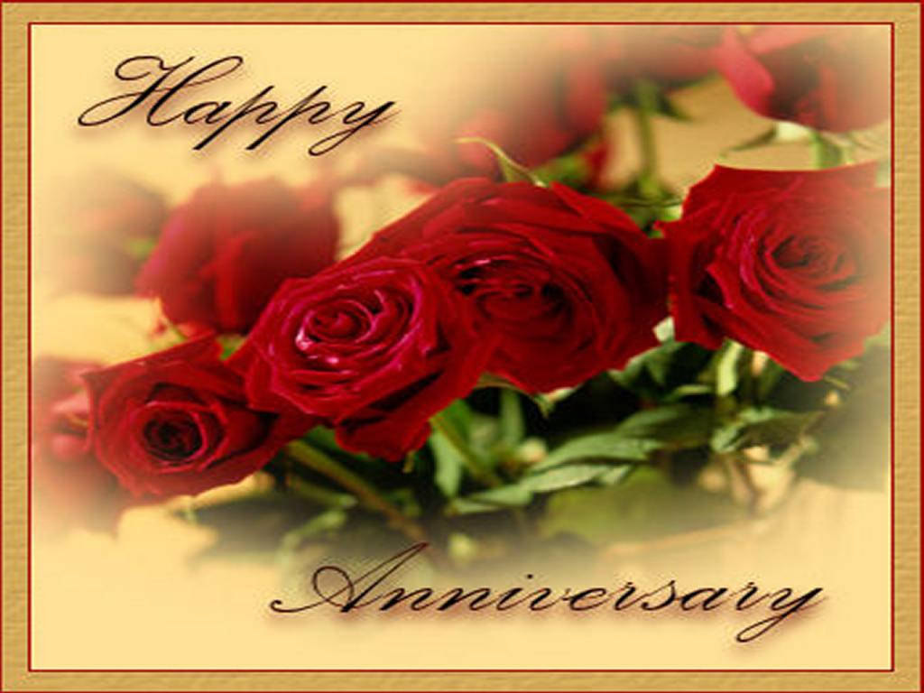 紅玫瑰配上 'Happy Anniversary' 文字，適合浪漫慶祝。