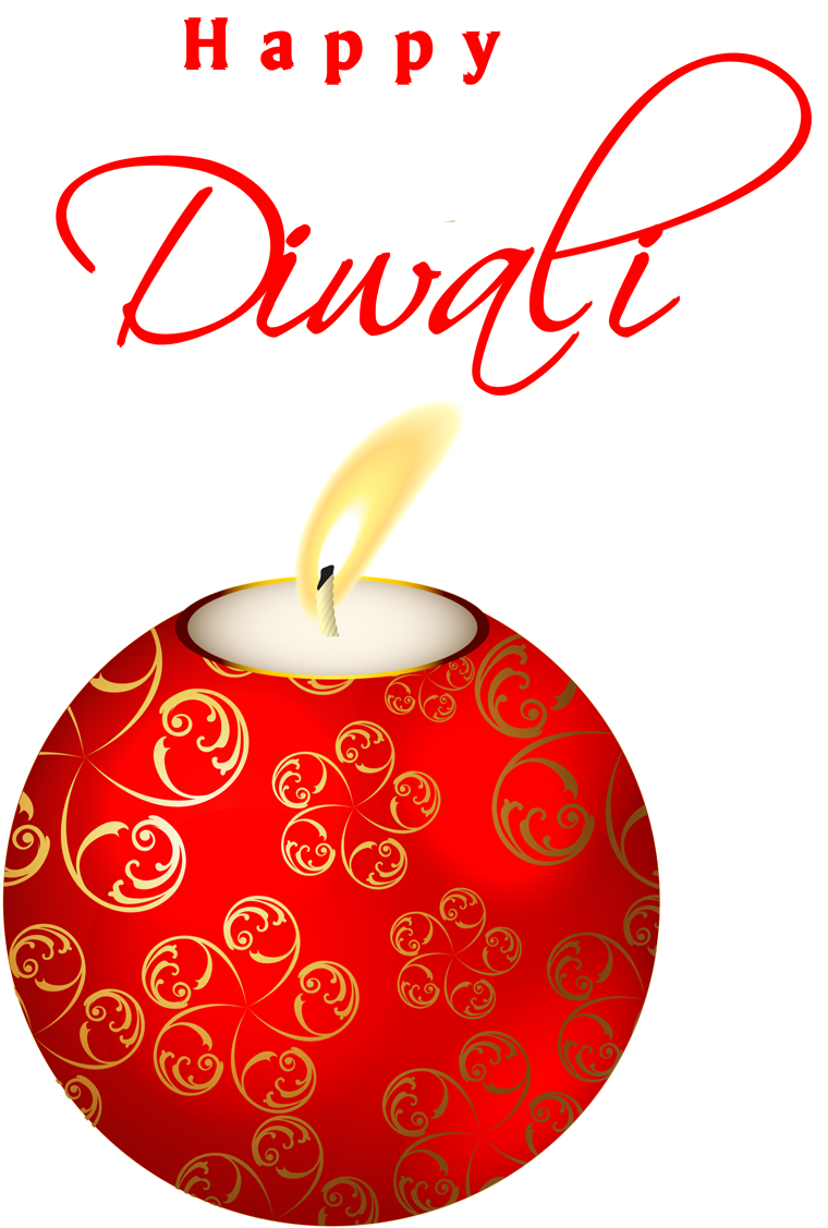 歡慶排燈節祝福與裝飾油燈 壁紙 — 一個發光的紅色排燈節蠟燭，帶有金色漩渦和「Happy Diwali」文字，背景為黑色。