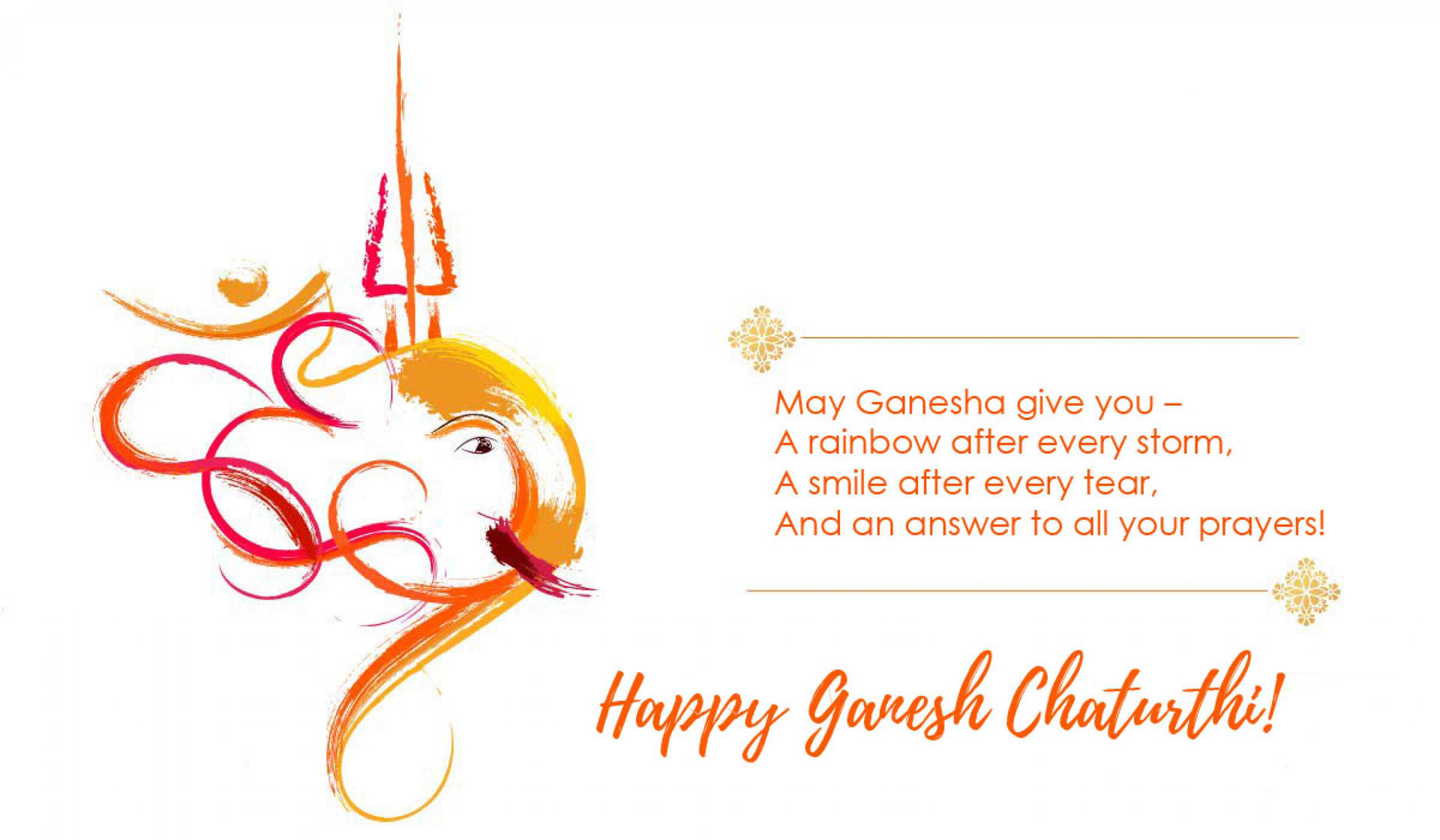 色彩繽紛的筆觸和 Happy Ganesh Chaturthi 問候文字的節日象神插圖。