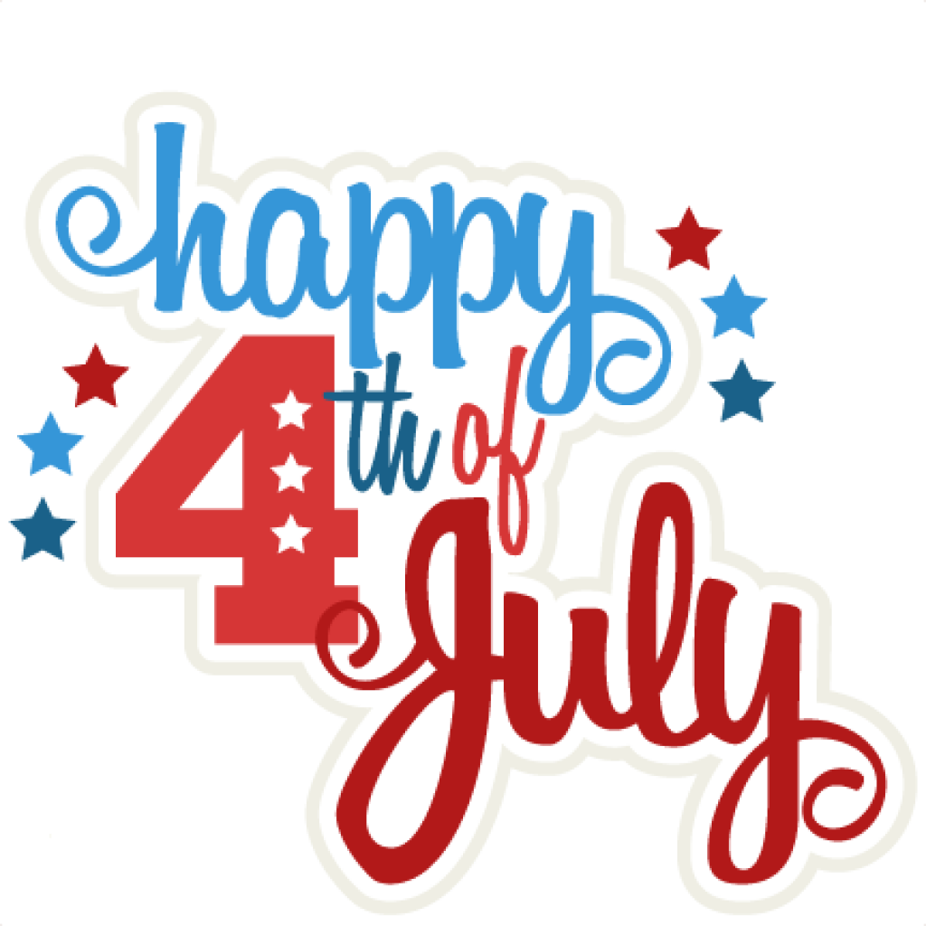 歡慶美國獨立日 壁紙 — 大膽的紅色藍色和白色慶祝文字顯示 happy 4th of July，周圍環繞著紅色和藍色星星，背景為黑色。