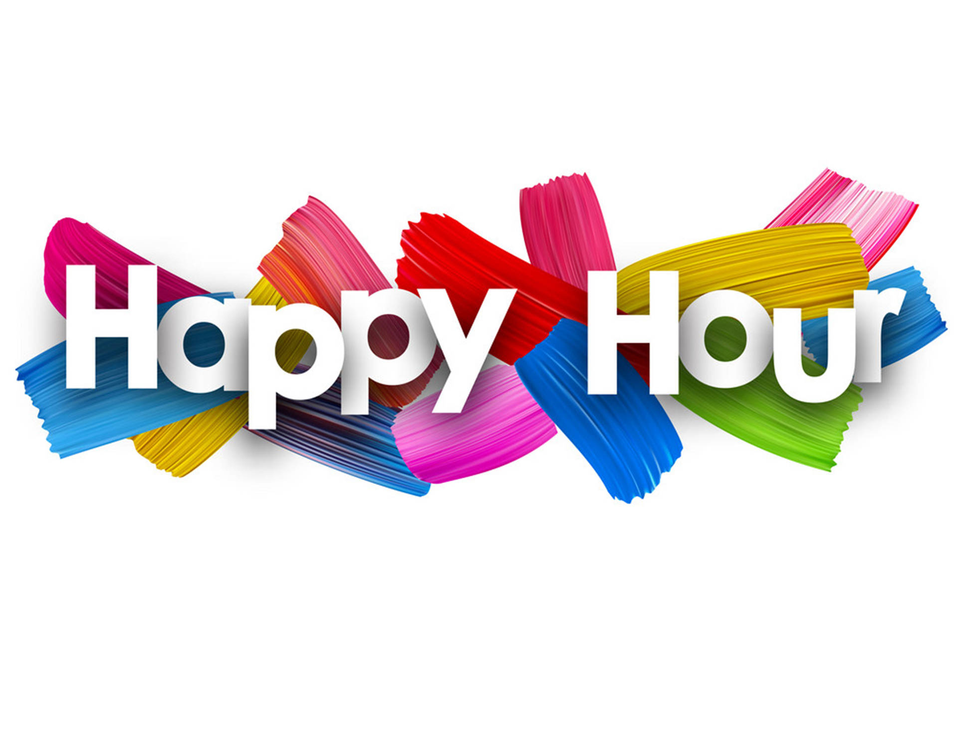 被彩色筆觸包圍的Happy Hour文字。
