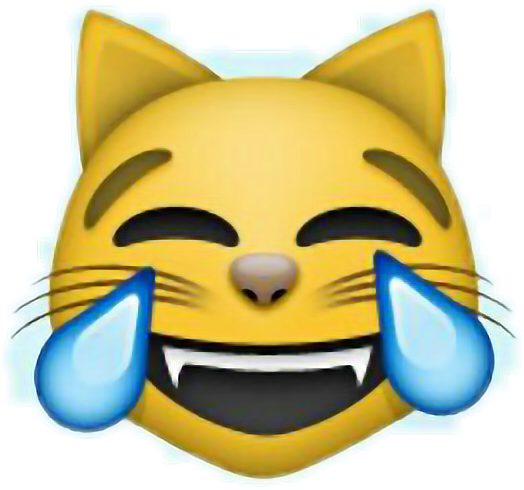 歡笑貓咪表情符號 壁紙 — 一個亮黃色的貓表情符號大笑，藍色大淚珠從眼睛流出，露出尖銳的牙齒。