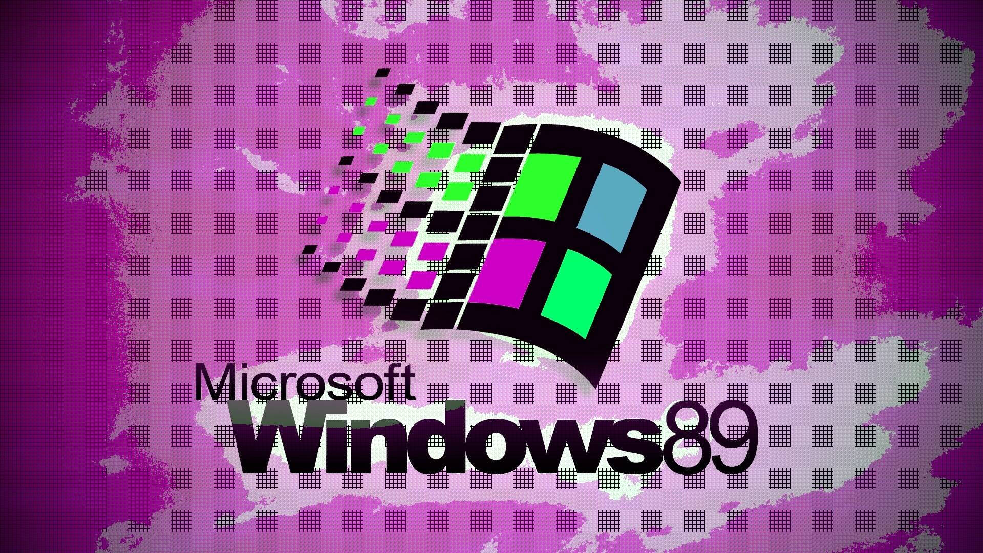 復古Windows 89標誌，在洋紅色背景上採用像素化設計。
