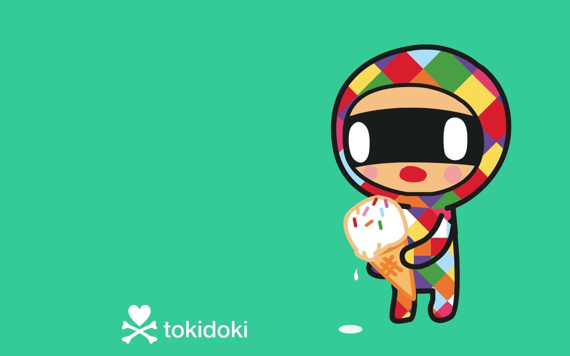 一個Tokidoki角色拿著一個有彩針的融化雪糕筒。