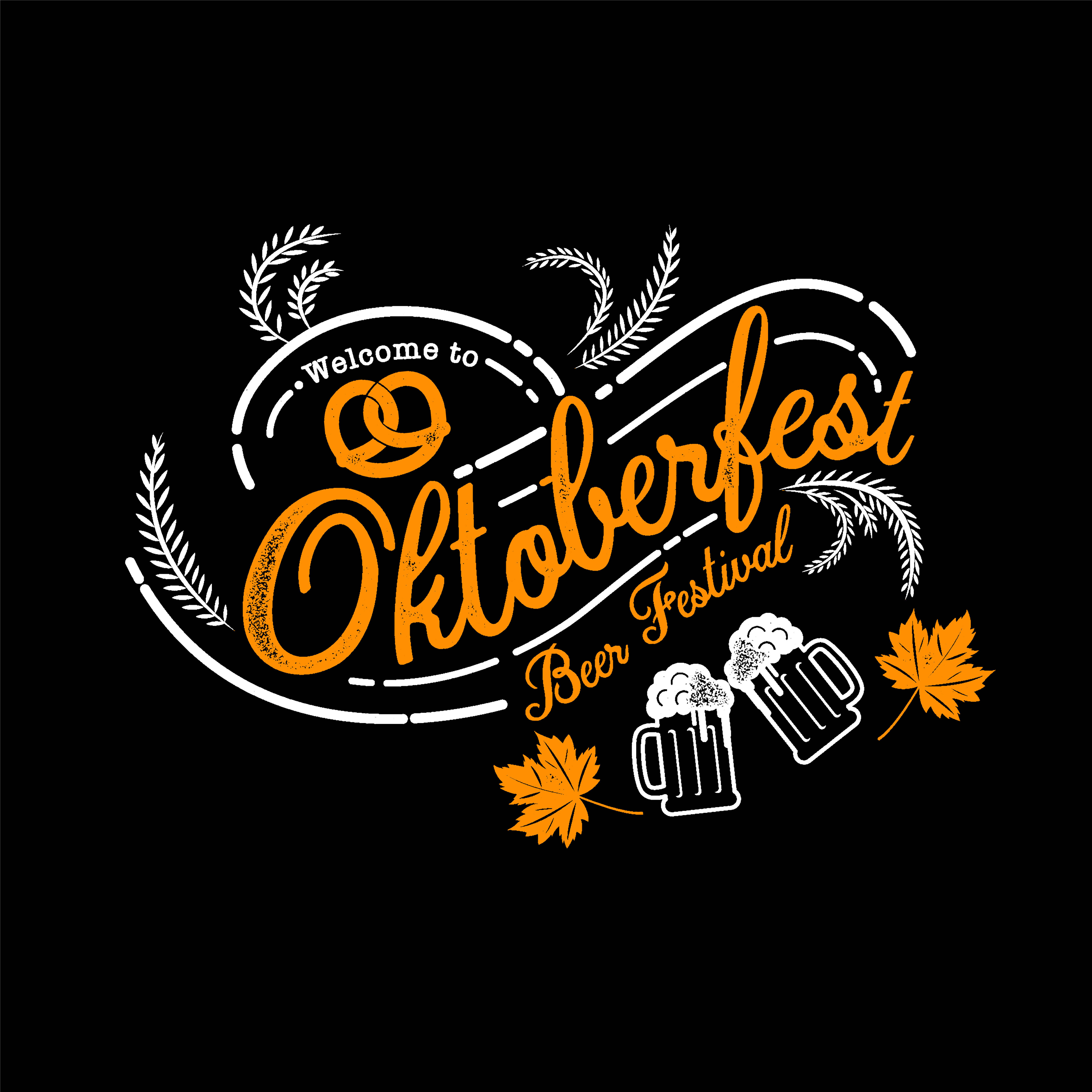 歡迎來到奧克托貝斯特書法 壁紙 — 一個節日氣氛的 Oktoberfest 標誌，橙色字體和白色啤酒杯在黑色背景上。