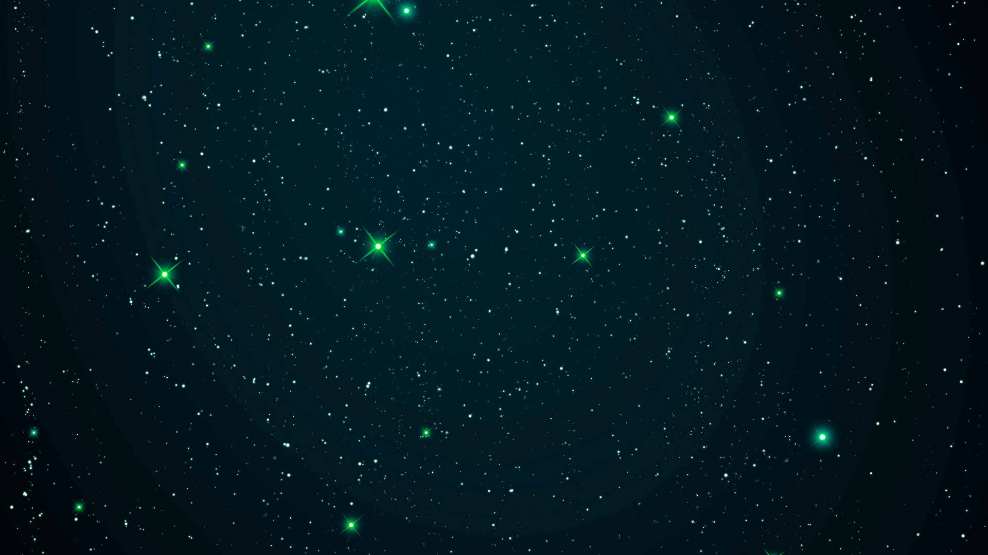一個繁星點點的夜空，帶有發光的綠色星星和藍綠色漸變。