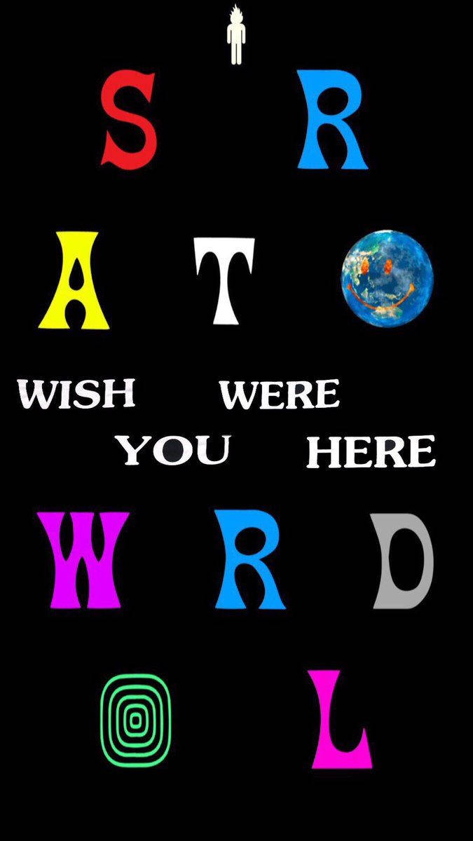 色彩繽紛的散落字母拼出「Strat Wish You Were Here World」，帶有地球和微小的人類剪影。