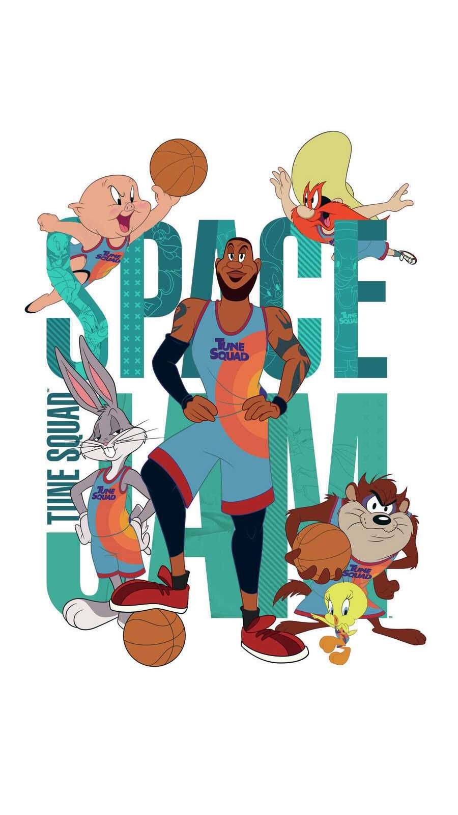 Looney Tunes 角色穿著籃球裝備為 Space Jam 擺姿勢。
