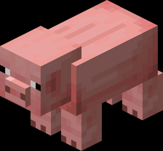 一隻像素化粉紅色Minecraft豬以3D渲染站立。