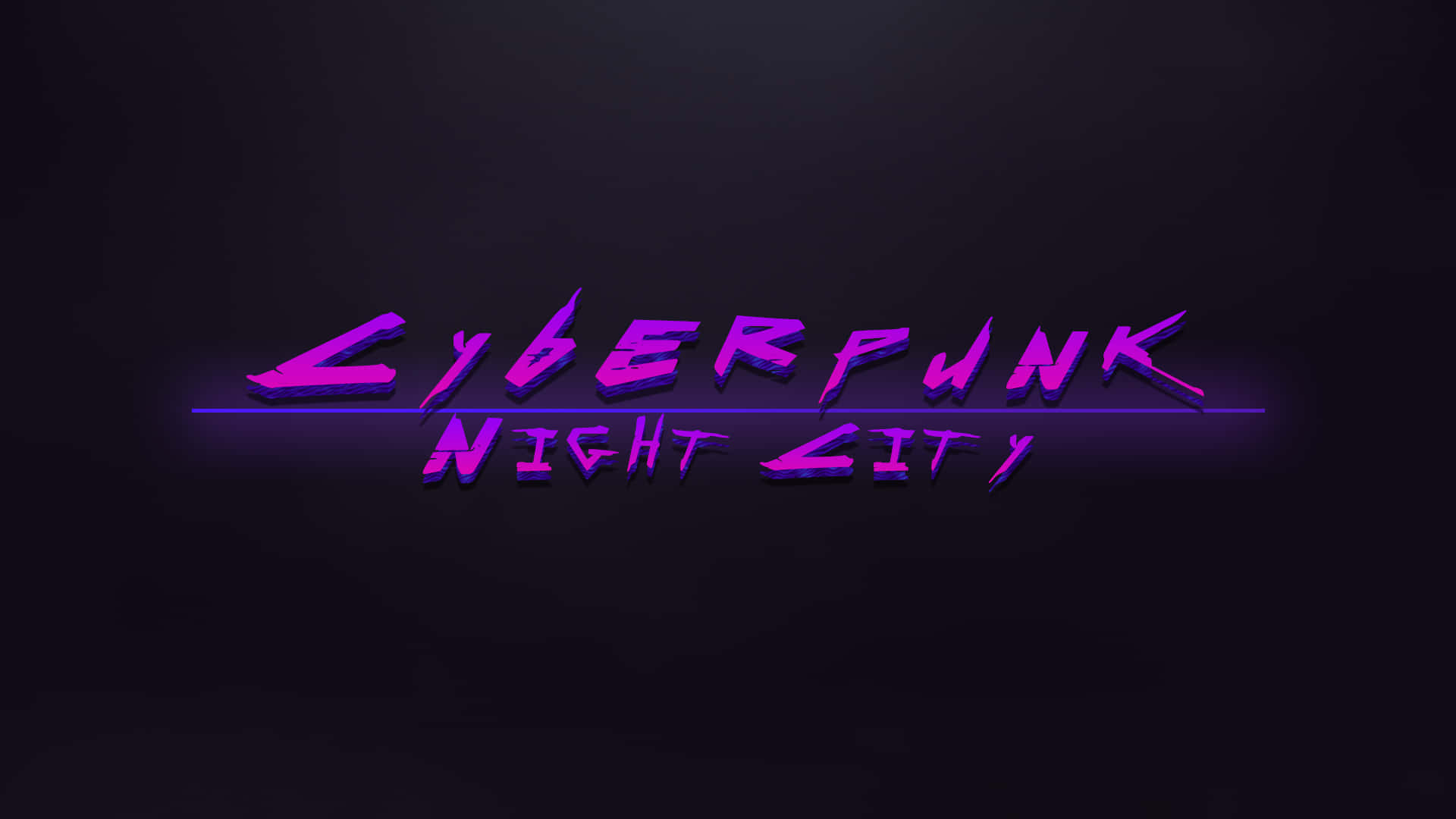 歡迎進入充滿活力的賽博世界 壁紙 — 發光紫色 cyberpunk 標誌，上面寫著「Cyberpunk Night City」，背景為深色漸變。