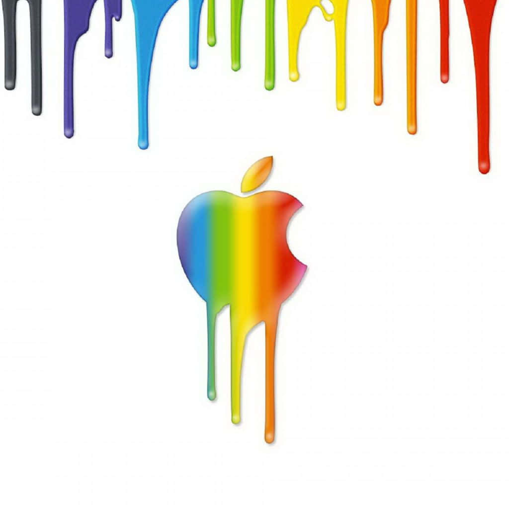 彩虹Apple標誌，顏料在白色背景上滴落