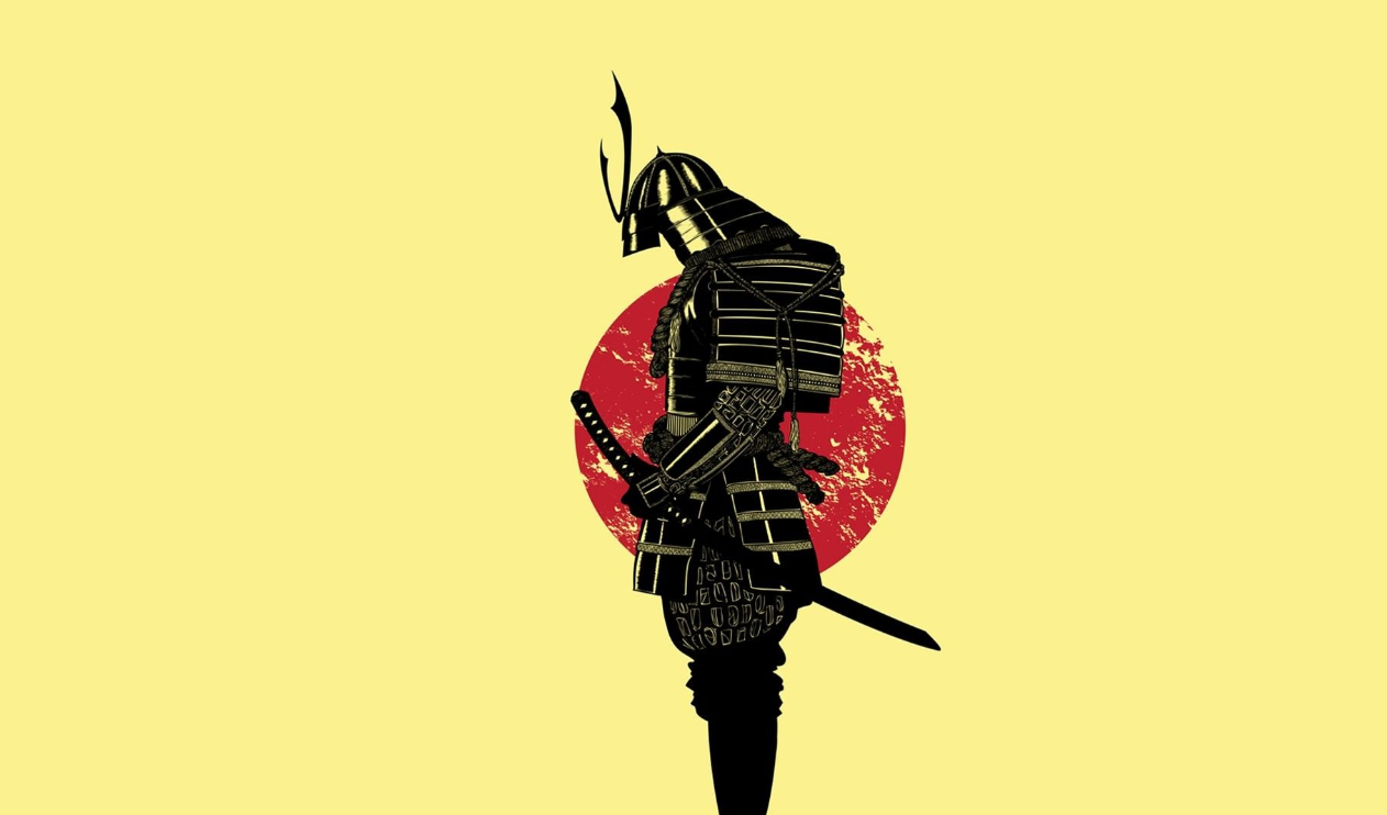 武士剪影映紅日 壁紙