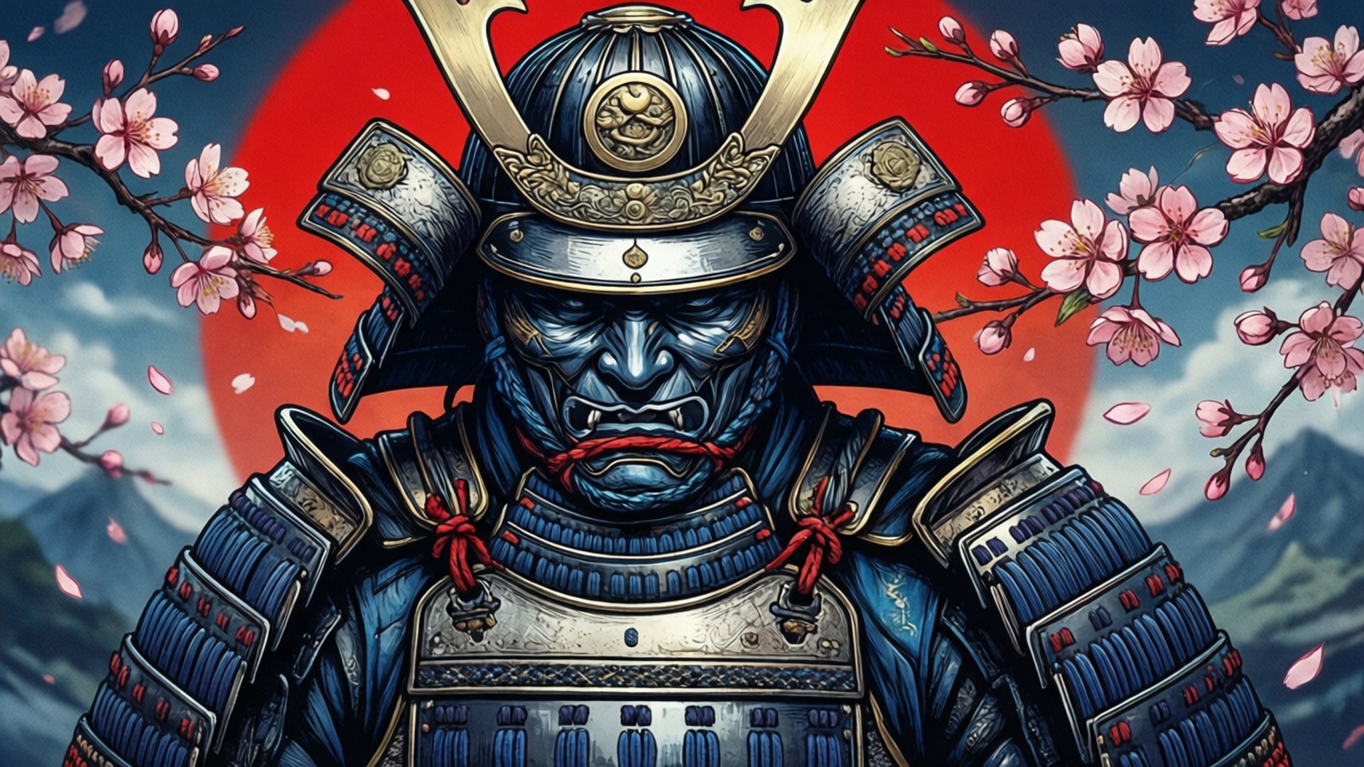武士櫻花型格繪畫 壁紙