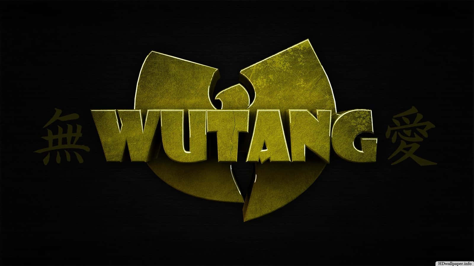武當幫標誌 壁紙 — 金色Wutang Clan標誌與中文字在深色紋理背景上發光。