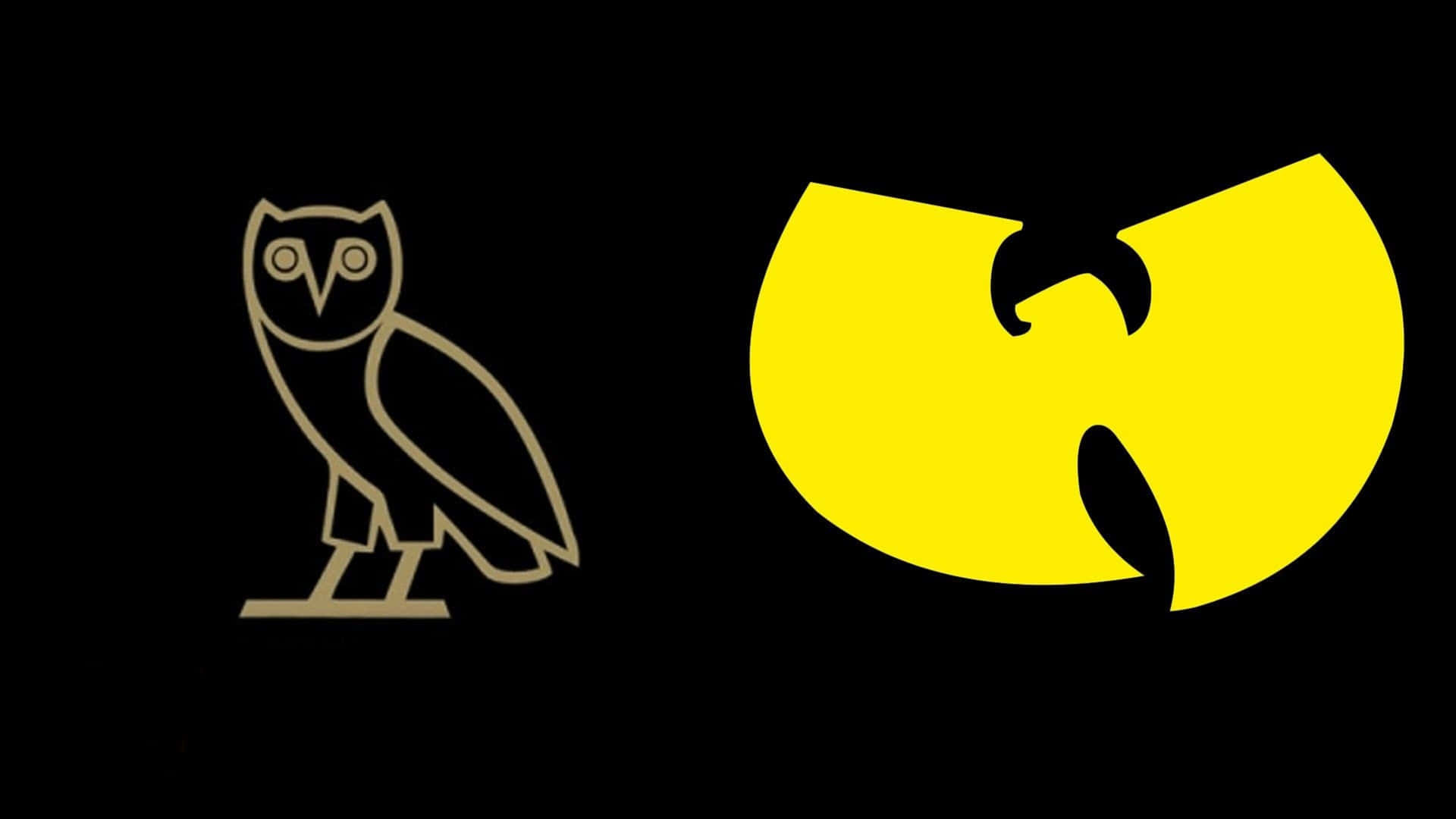 金色貓頭鷹和黃色Wu-Tang Clan標誌在黑色背景上