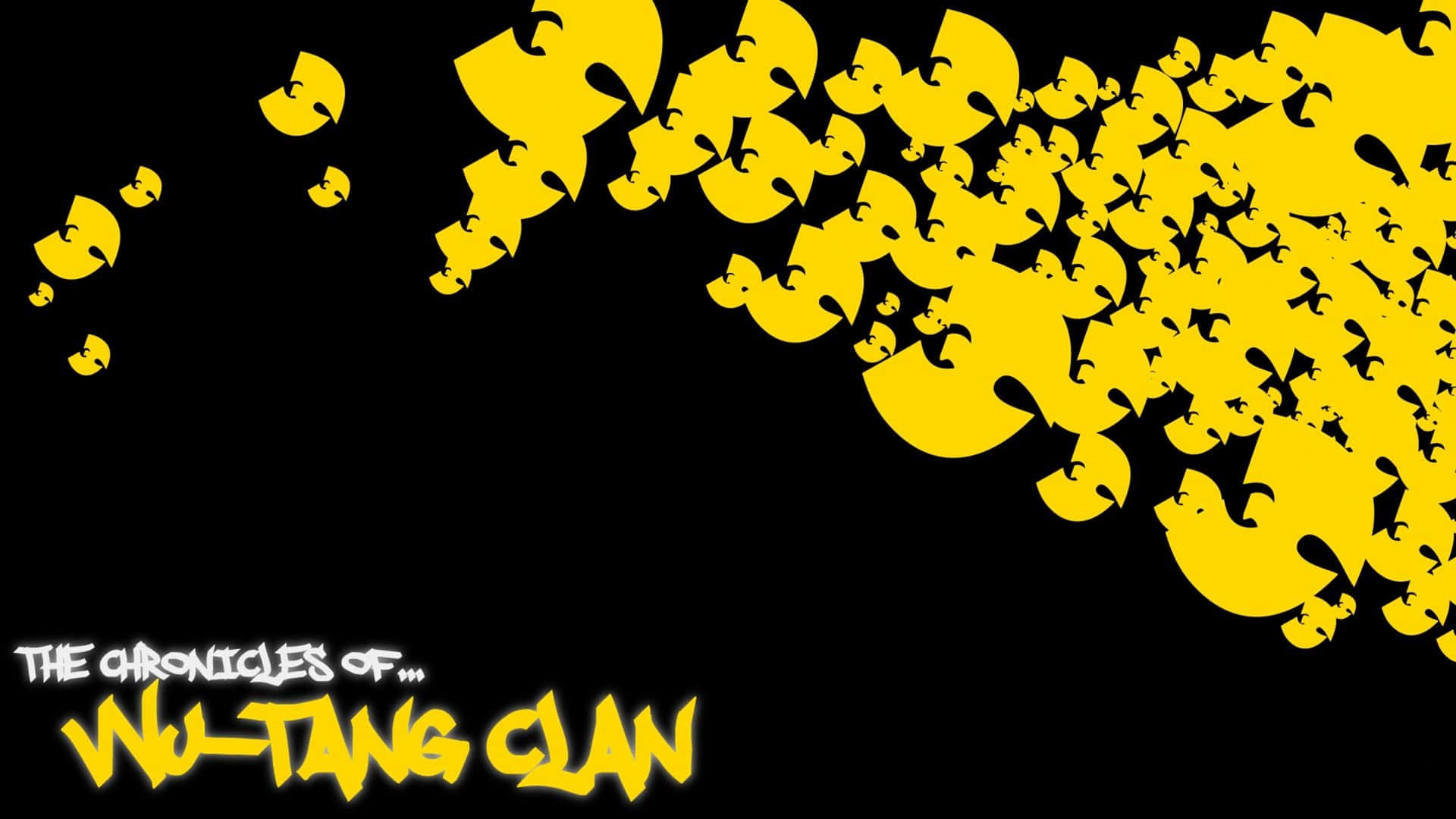 黃色 Pac-Man 角色沿對角線在黑色背景上傾瀉而下，帶有文字「The Chronicles of Wu-Tang Clan」。