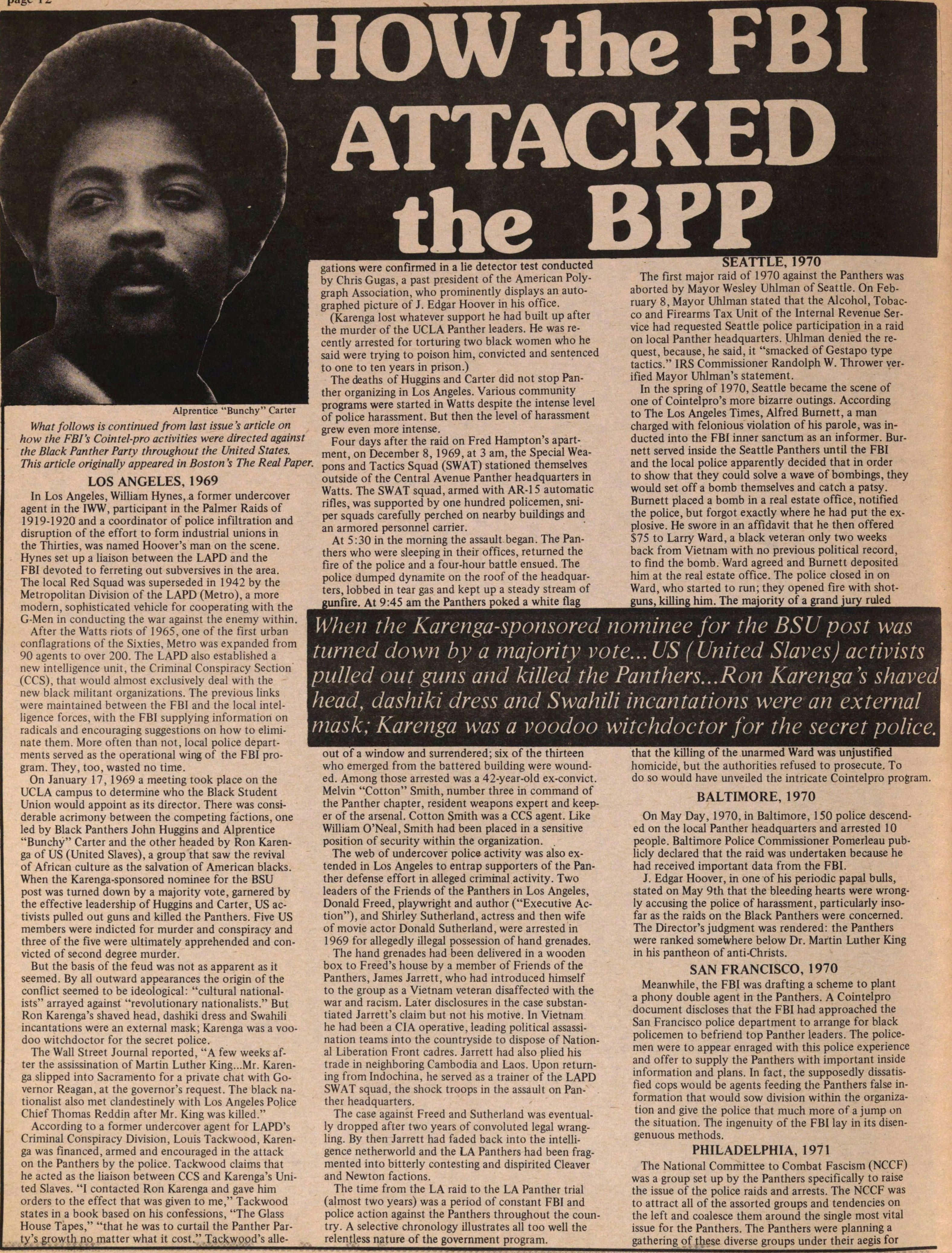 Black Panther Party 桌布 壁紙 — 歷史報紙剪報，詳細描述了1970年代黑豹黨在西雅圖、巴爾的摩和舊金山的對峙，帶有粗體標題和密集文字。