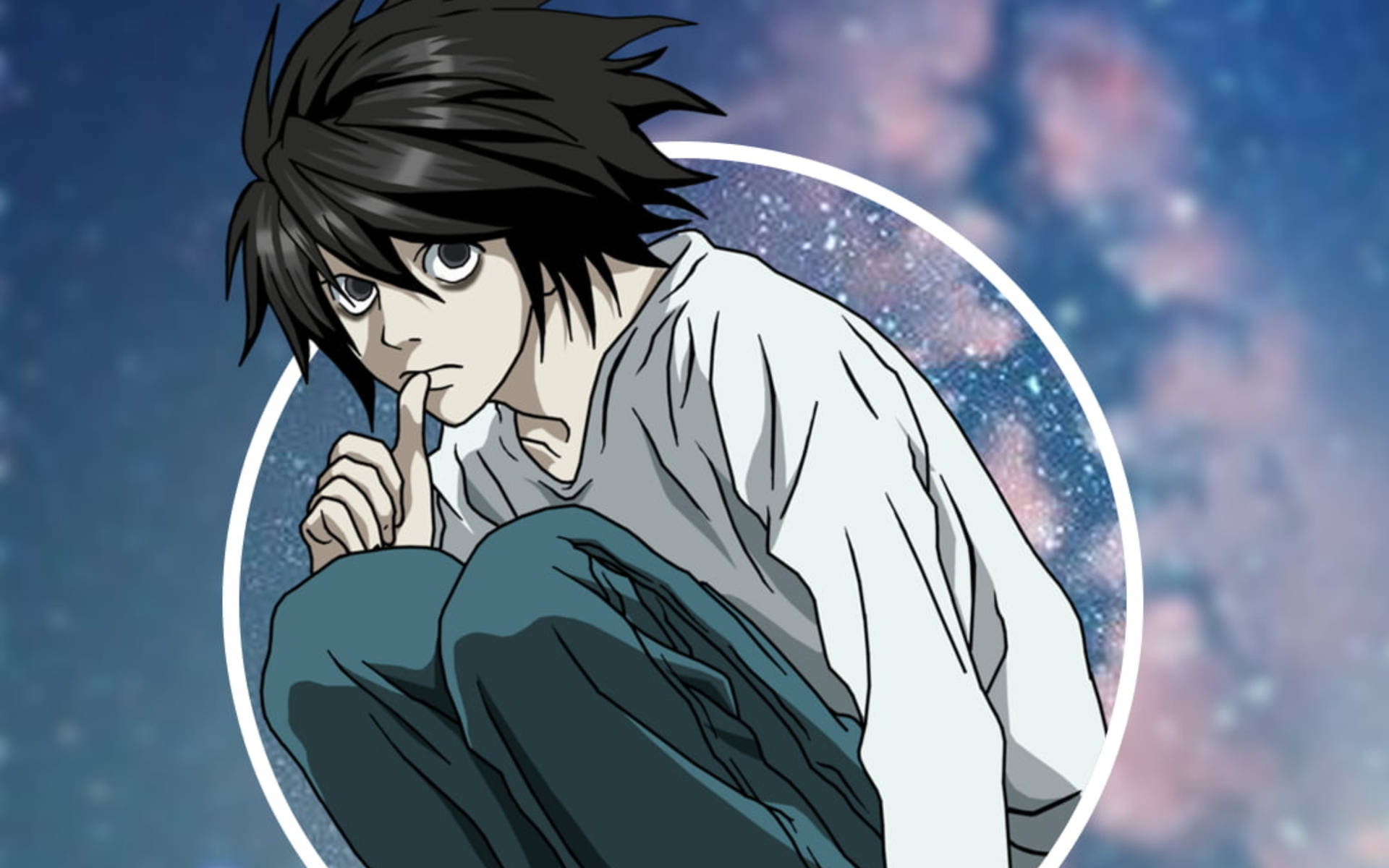 動漫男孩手指放在嘴唇上，背景是星空