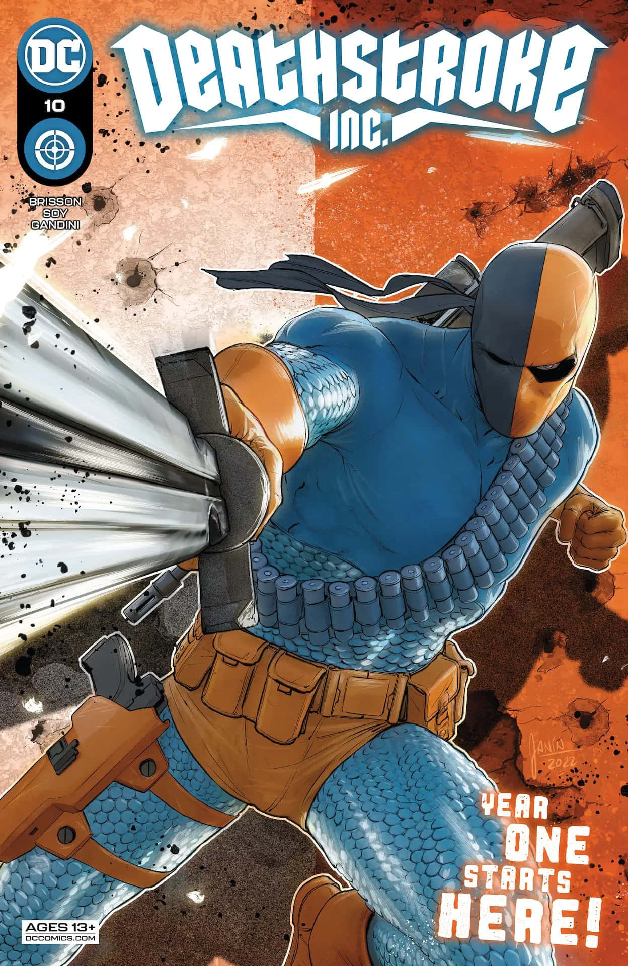 Deathstroke Inc. 漫畫封面，戴面具的戰士發射武器。