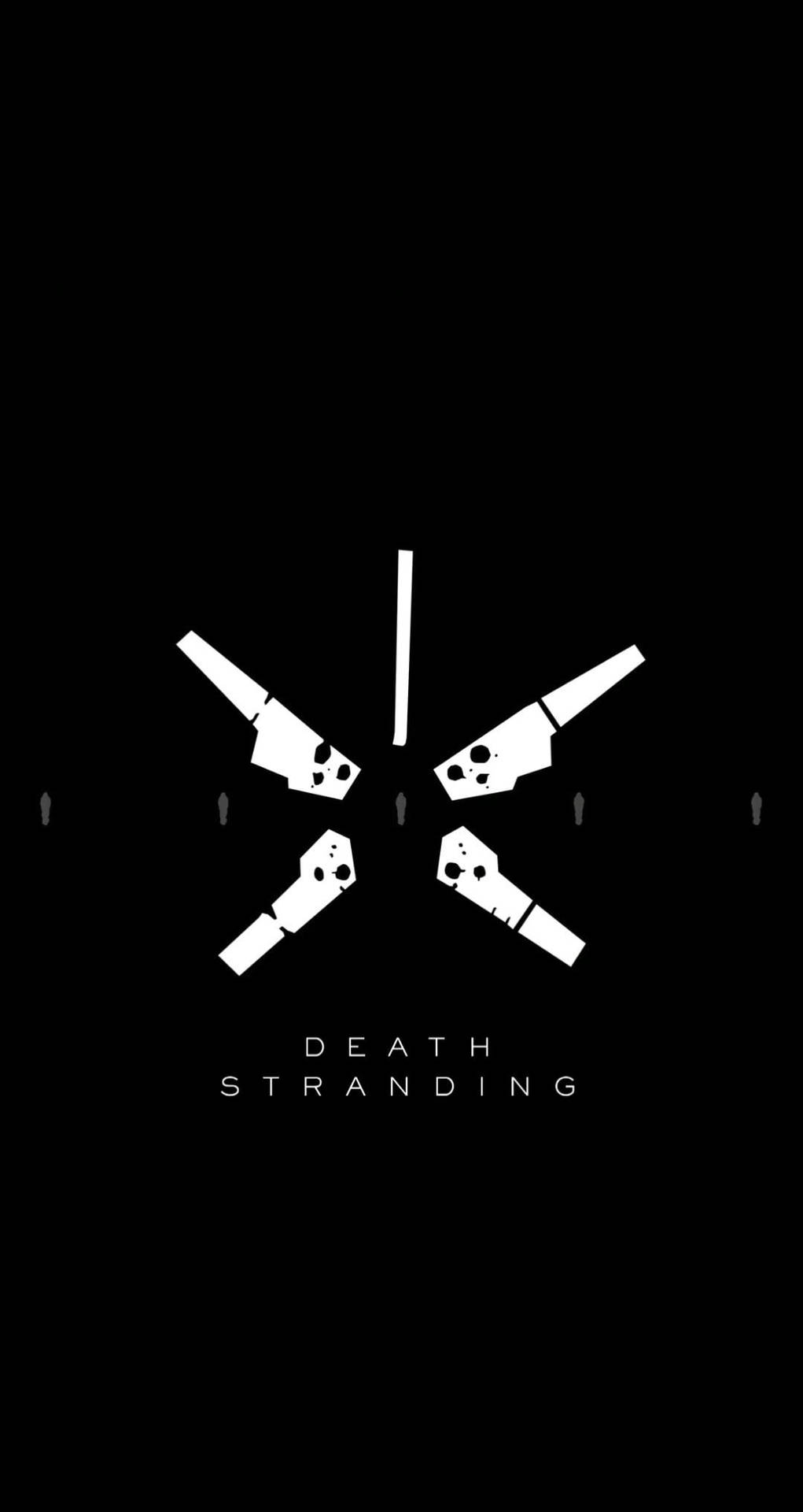 黑色背景上 Death Stranding 的白色交叉手槍標誌。