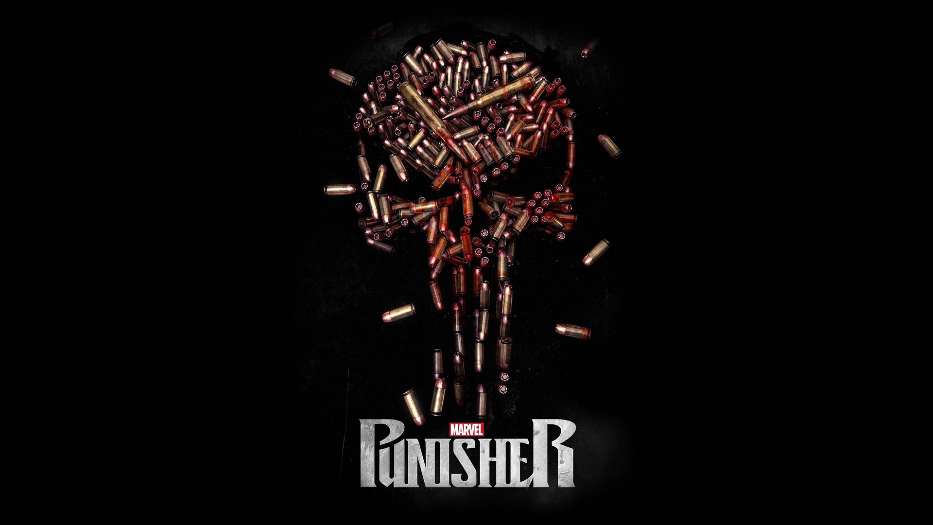 黑色背景上由子彈殼製成的 Punisher 標誌