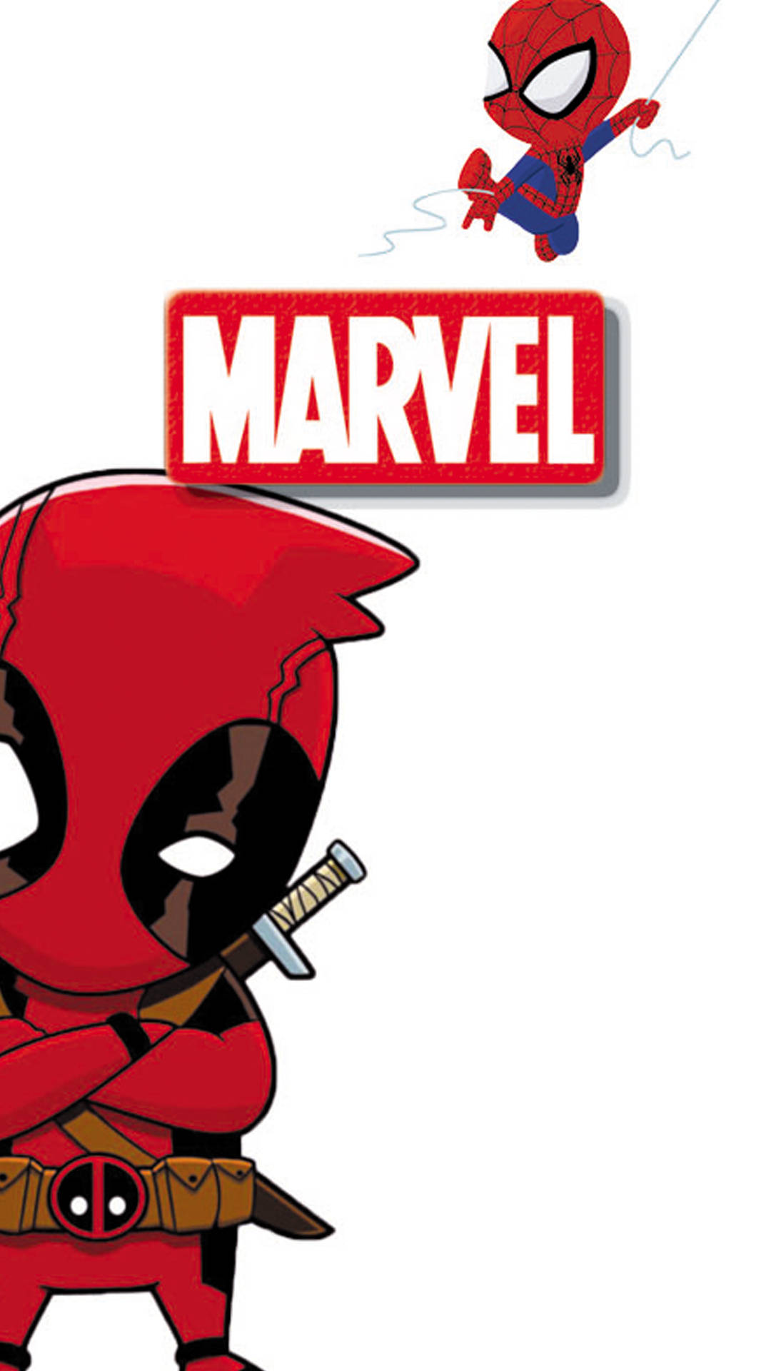 Chibi Deadpool 和蜘蛛俠帶有Marvel標誌