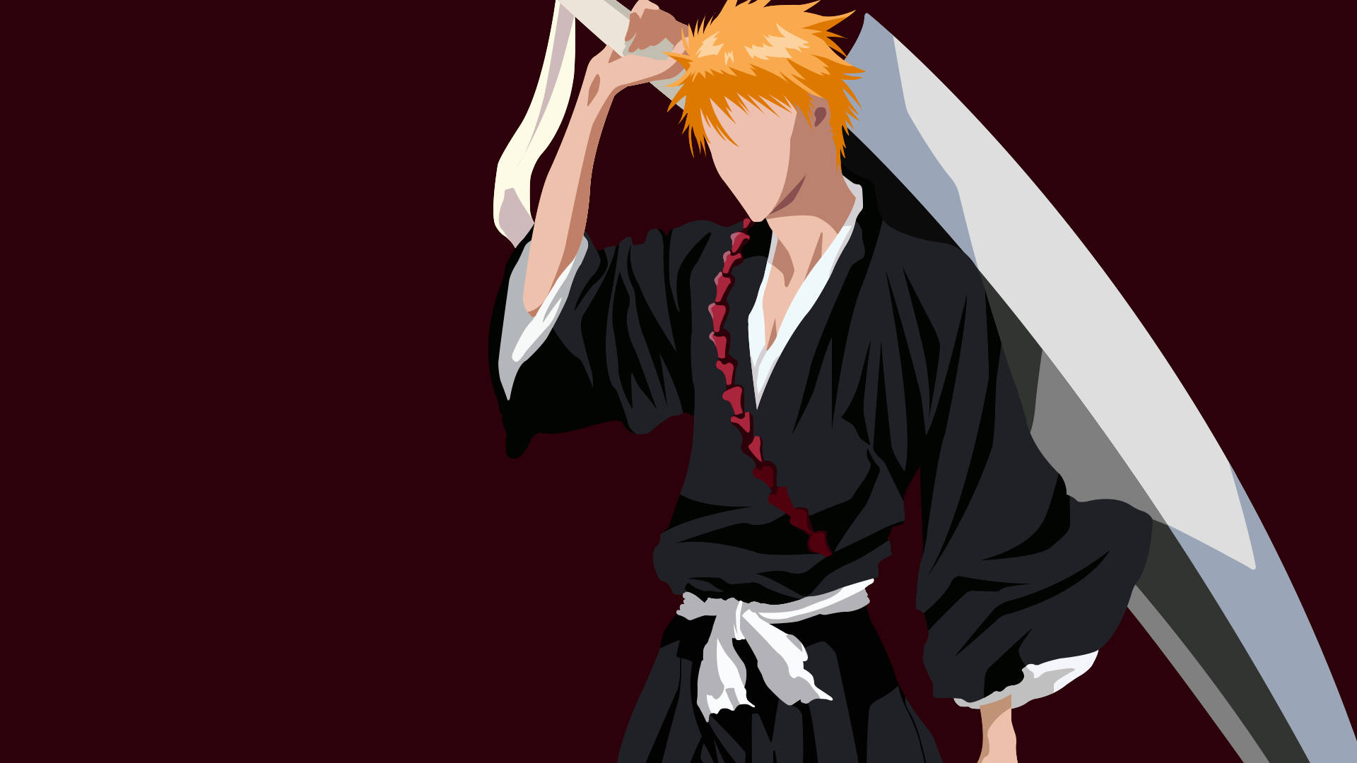 動漫戰士，橙色頭髮，黑色制服，手持大劍。