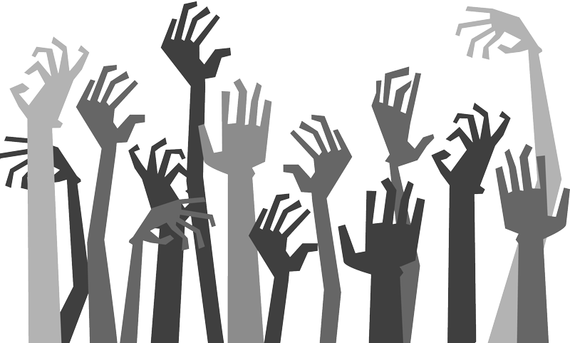 殭屍手上升向量圖 壁紙 — 各種灰色色調的剪影手在白色背景上向上伸展的風格化插圖。