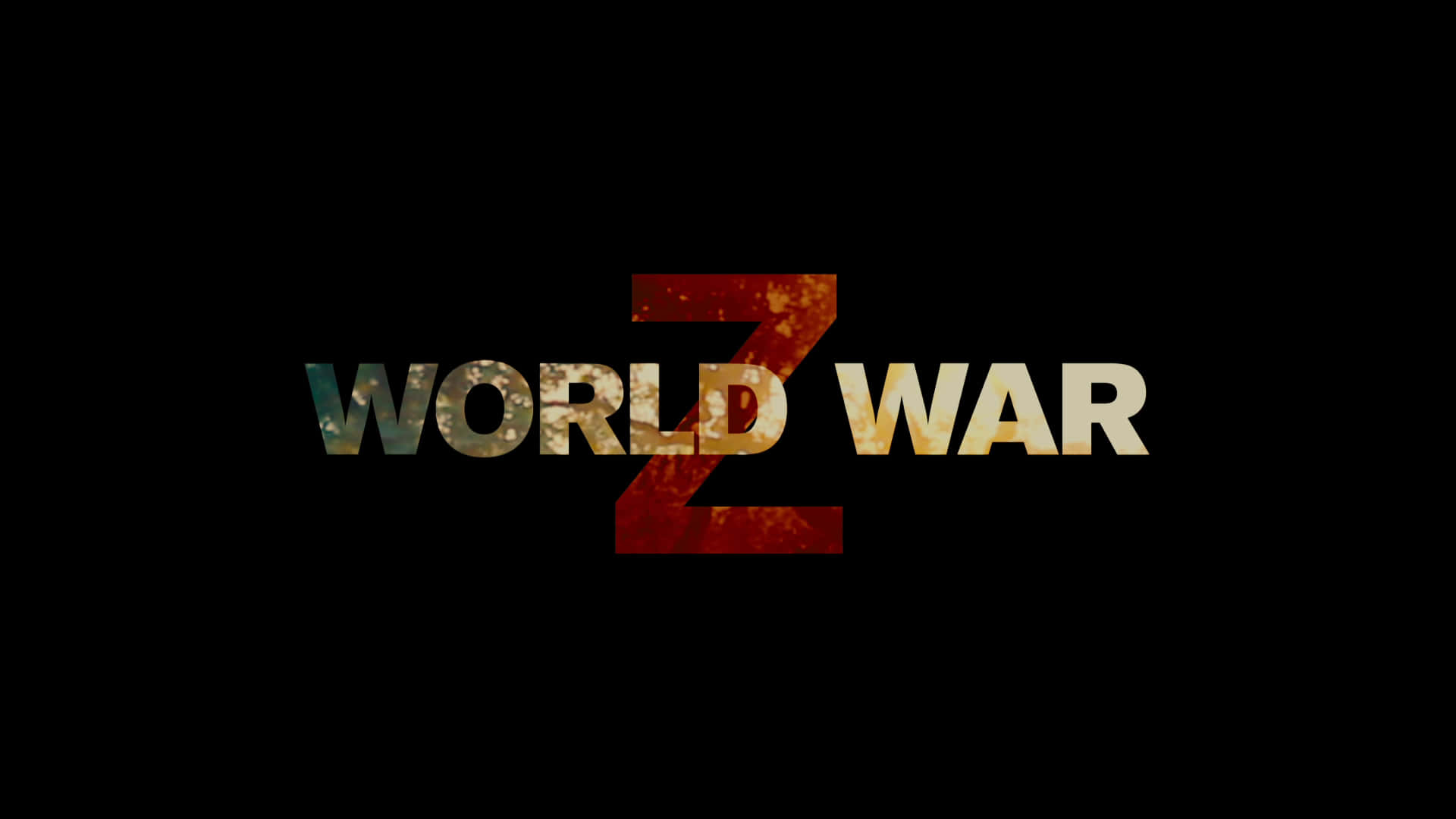 殭屍爆發席捲城市 壁紙 — 標題 'WORLD WAR Z' 在黑色背景上以火焰紋理發光。
