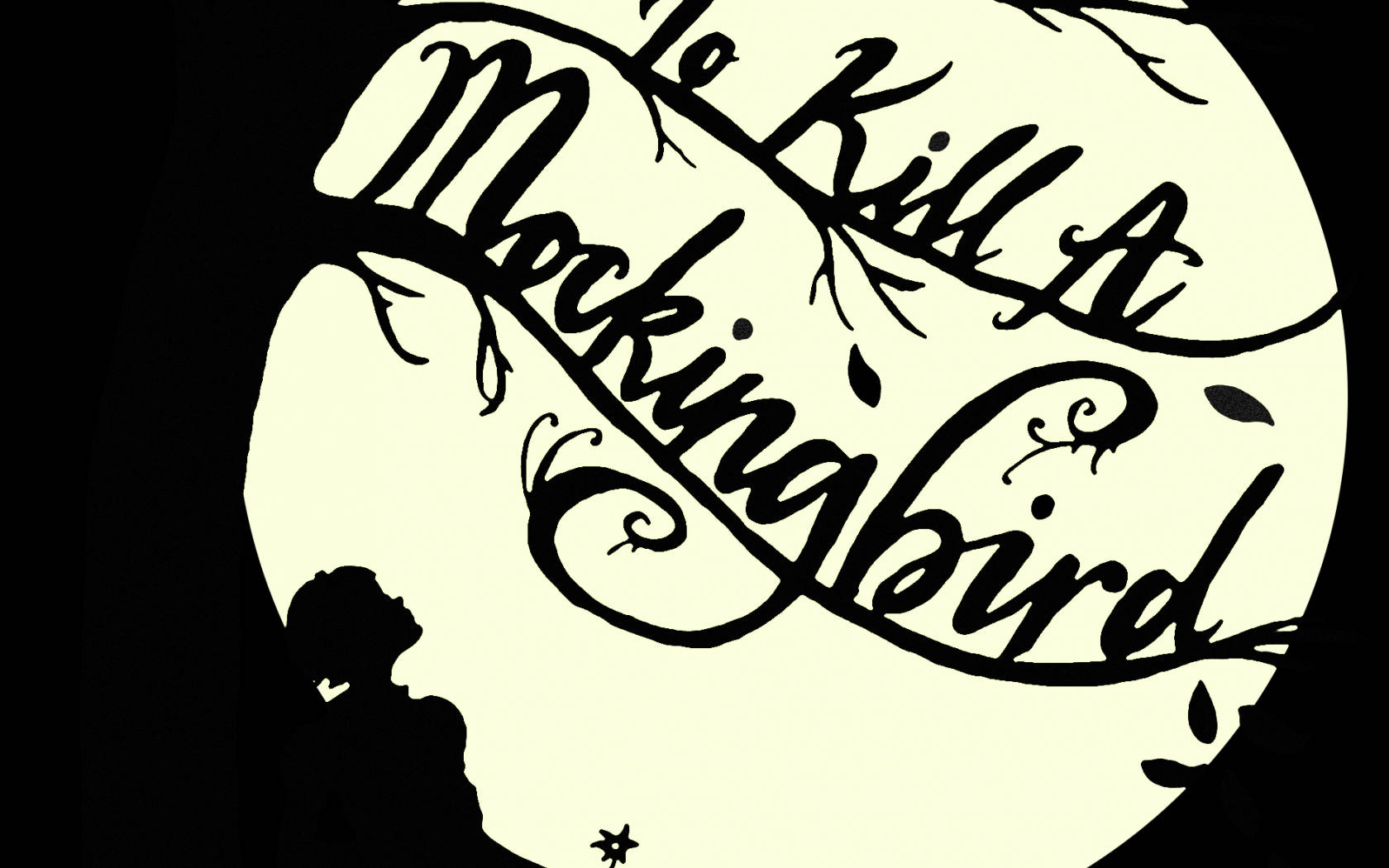 一個女孩的剪影，仰望優雅字體的標題 To Kill A Mockingbird。
