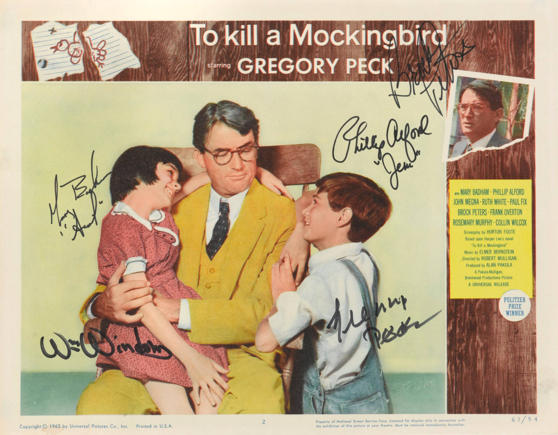 簽名版《殺死一隻知更鳥》復古電影海報，有 Gregory Peck 和孩子們。