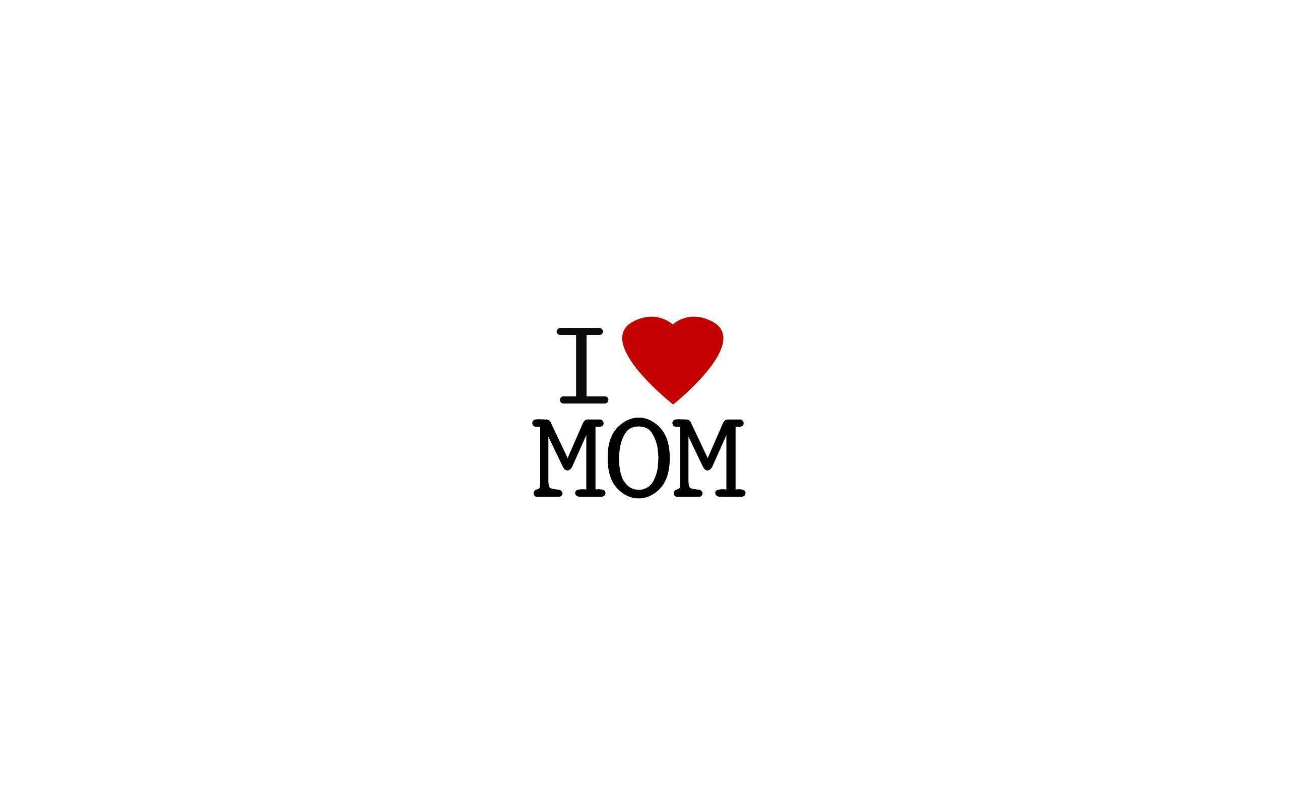 母子極簡海報 壁紙 — 簡約白色背景上，粗體黑色文字「I」和「MOM」之間有一個紅色心形符號。