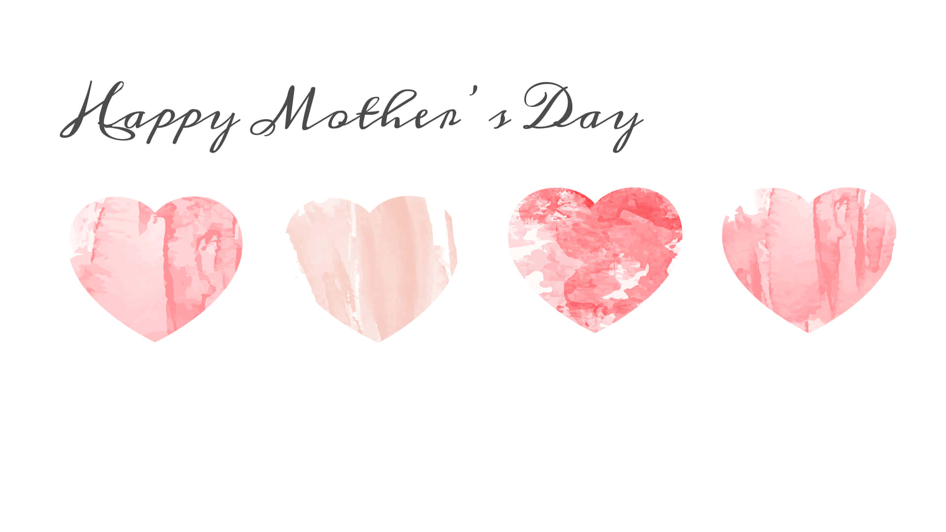 四個粉紅色水彩心形在 Happy Mother's Day 文字下方