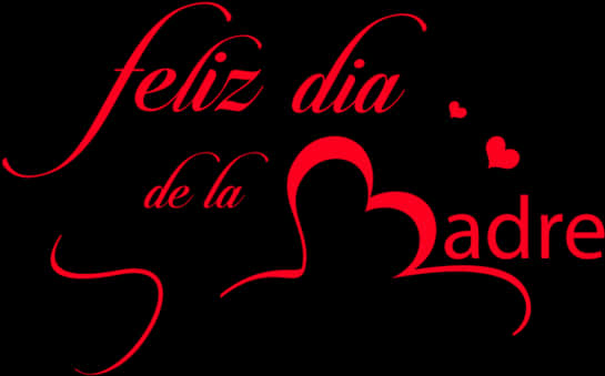 母親節快樂紅字藝術字樣 壁紙 — 紅色草書文字顯示 feliz dia de la madre，母親剪影在黑色背景上形成心形。