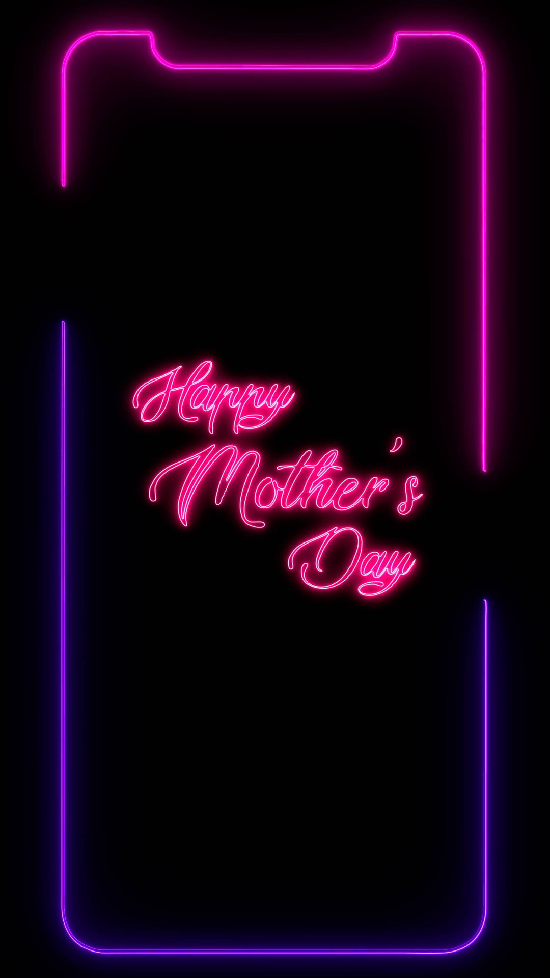 帶有「Happy Mother's Day」文字的霓虹粉紅和紫色手機框。